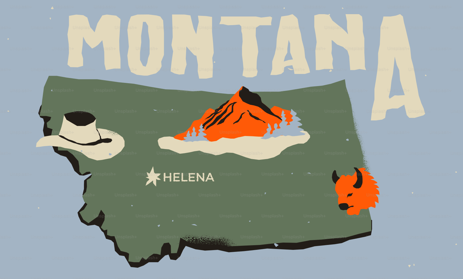 Peta montana dengan landmark dan teks