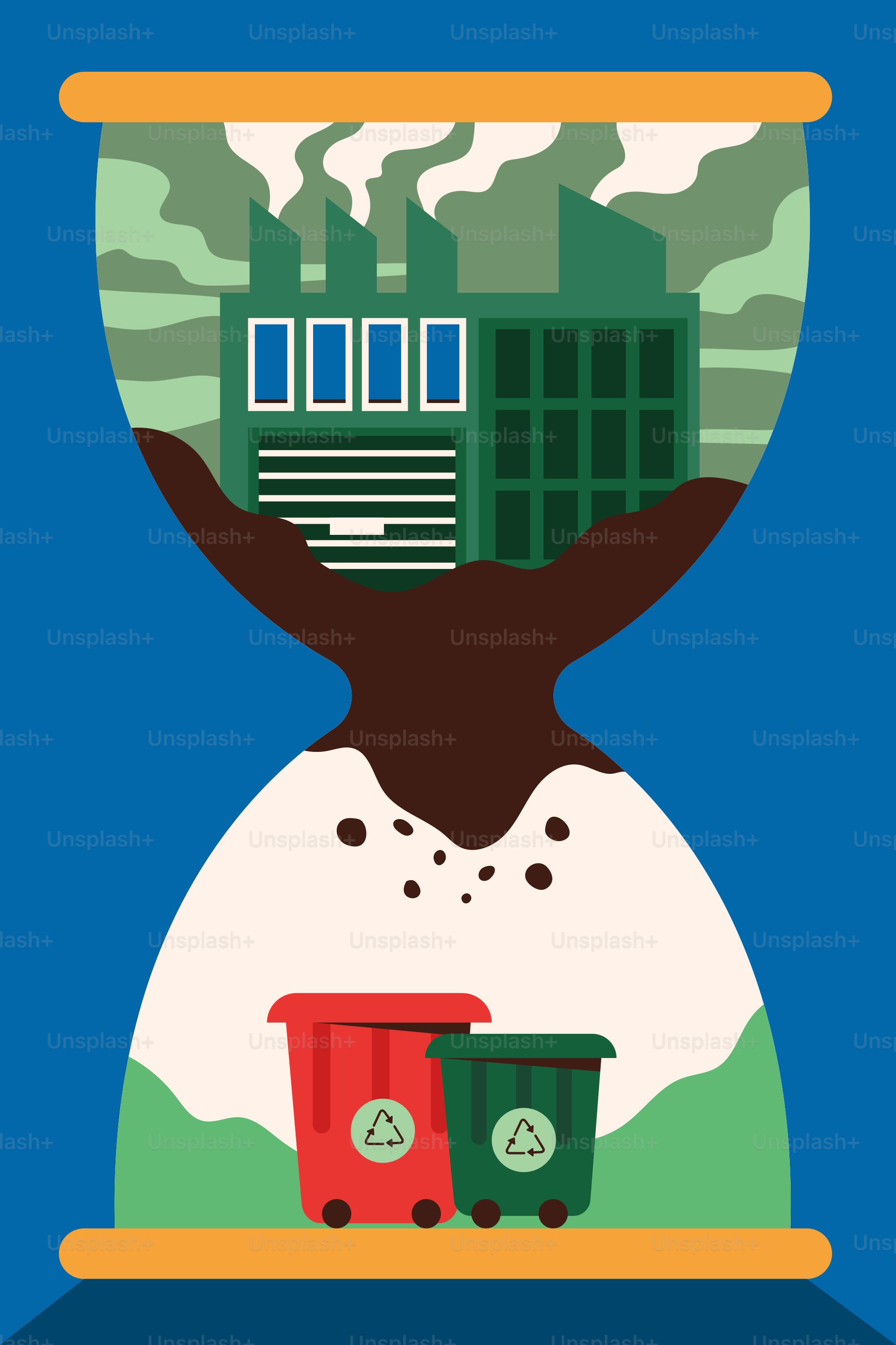 Campulheta com fábrica e lixeiras