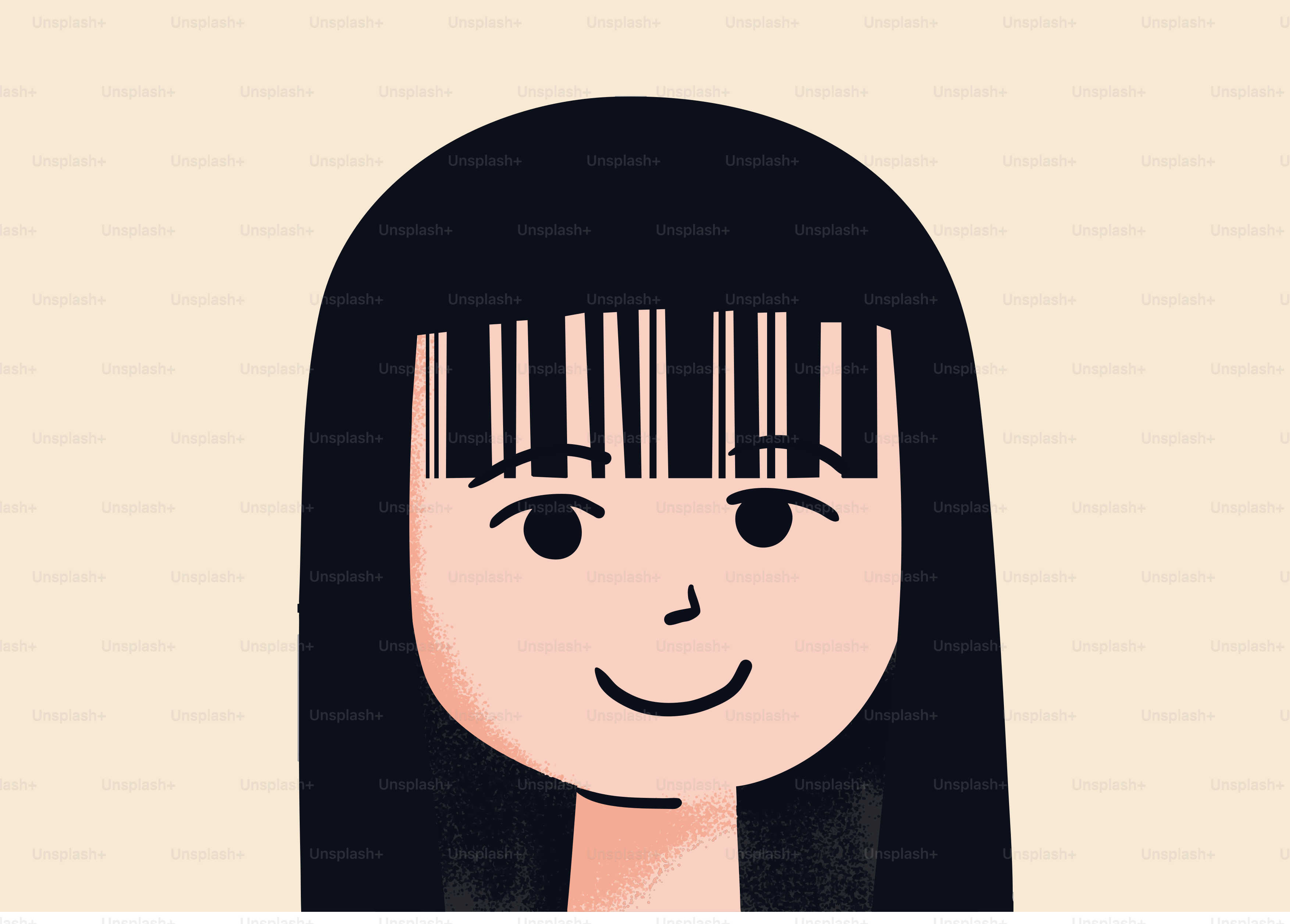 Cartoon woman with barcode bangs and black hair