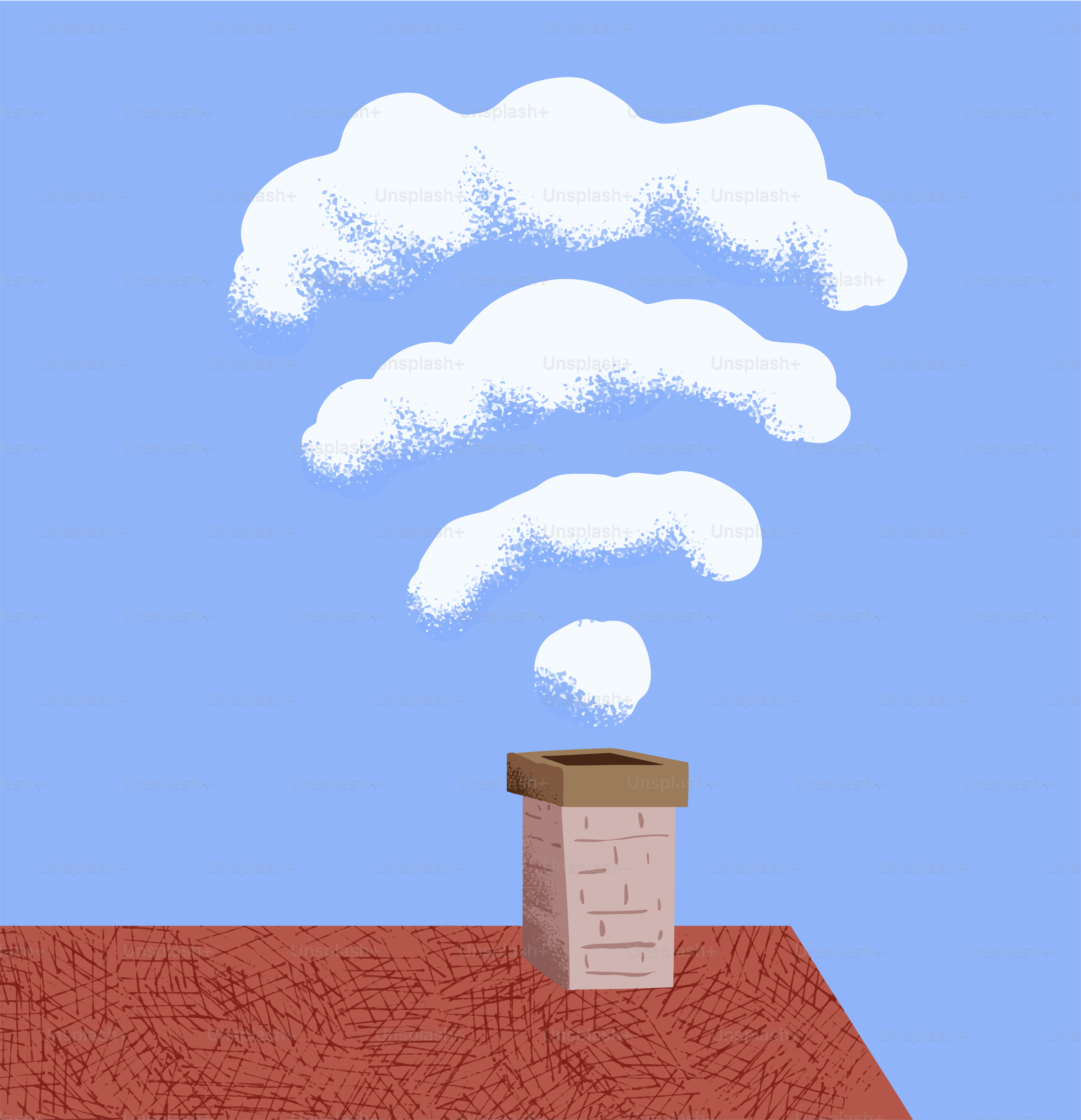 Clouds form a wi-fi symbol above a chimney.
