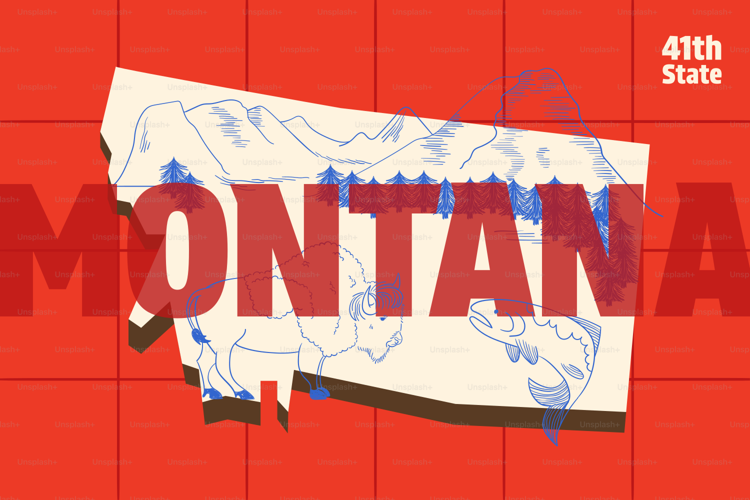 Map of montana with state name and imagery