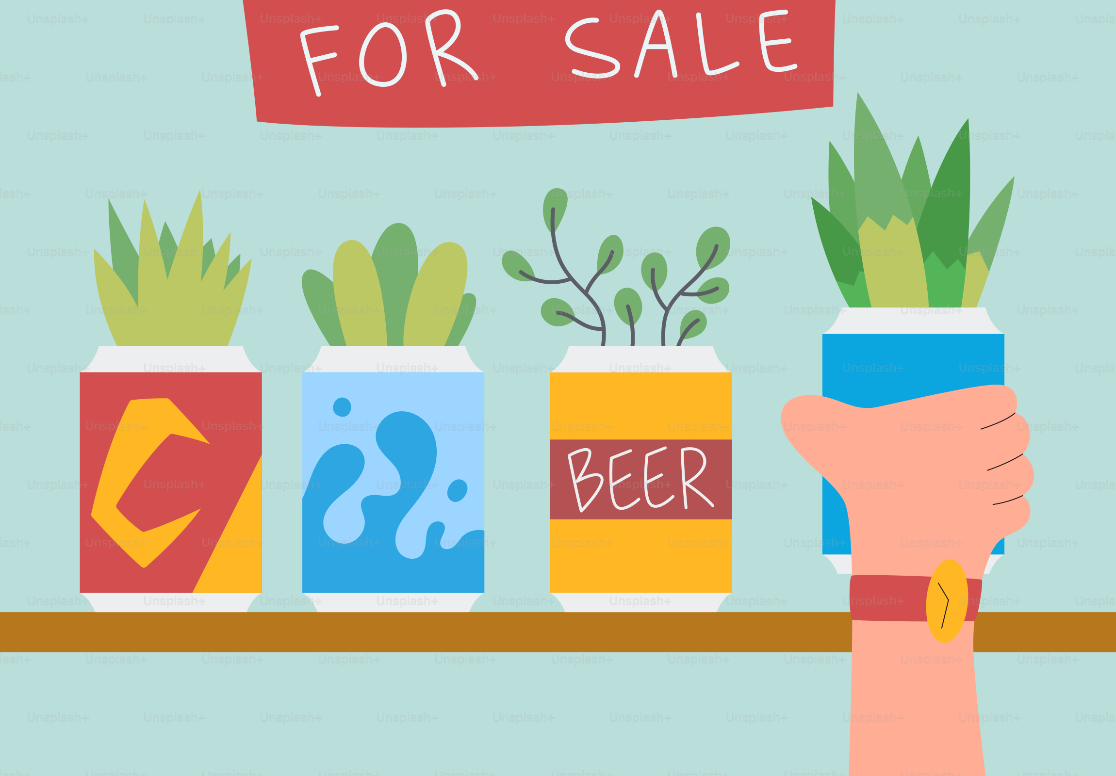 Segurando uma planta em vaso em lata