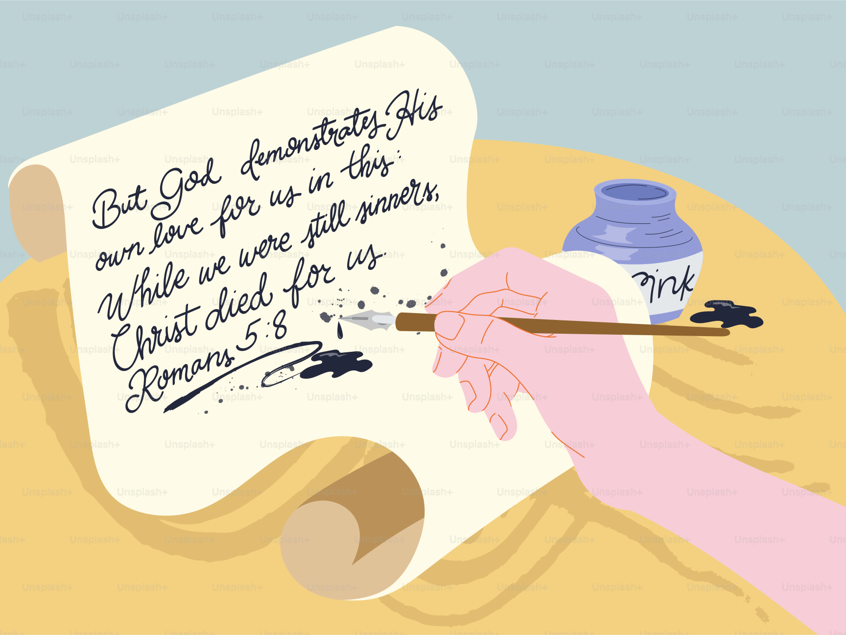 Handgeschriebene Bibelverse mit Tinte und Feder.