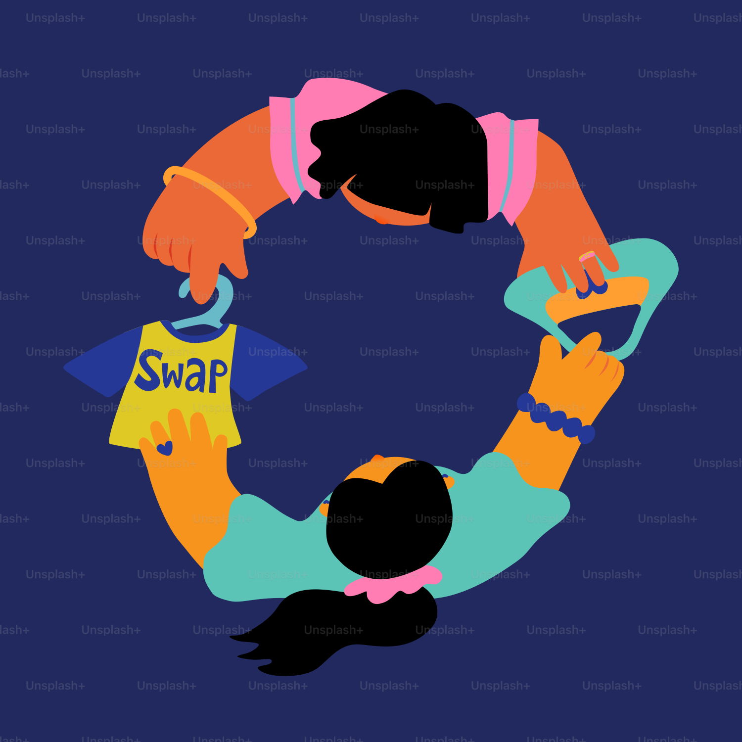 People exchanging clothes in a circle