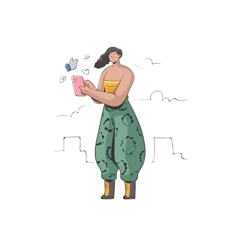 Mujer sosteniendo una tablet con un icono de notificación.