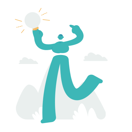 Una figura stilizzata tiene sopra la testa una lampadina luminosa.