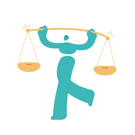 Stylized figure holding a balance scale