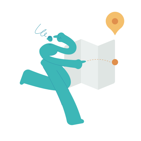 Person, die auf der Karte mit Zielmarker schaut.