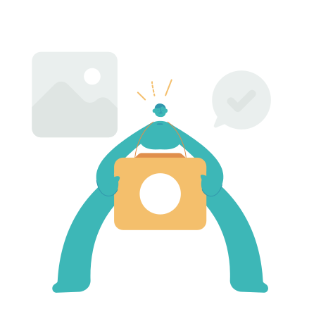 Cartoon figure holding a camera and taking a picture