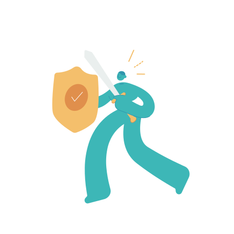 Una figura azul verdoso con espada y escudo