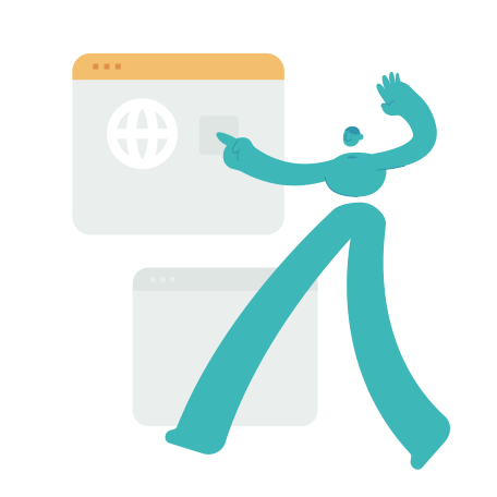 Abstract figure interacting with digital interfaces