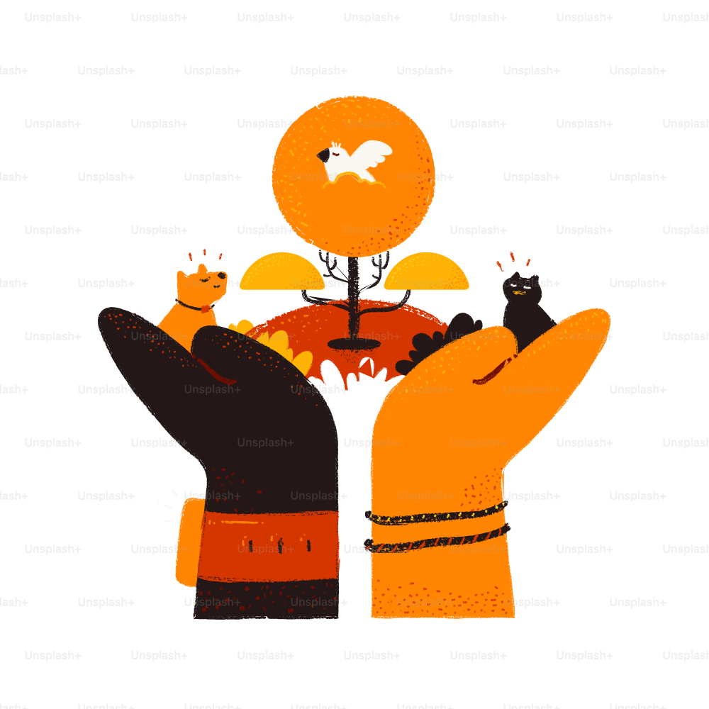 Hands holding a dog, a cat, and a bird.