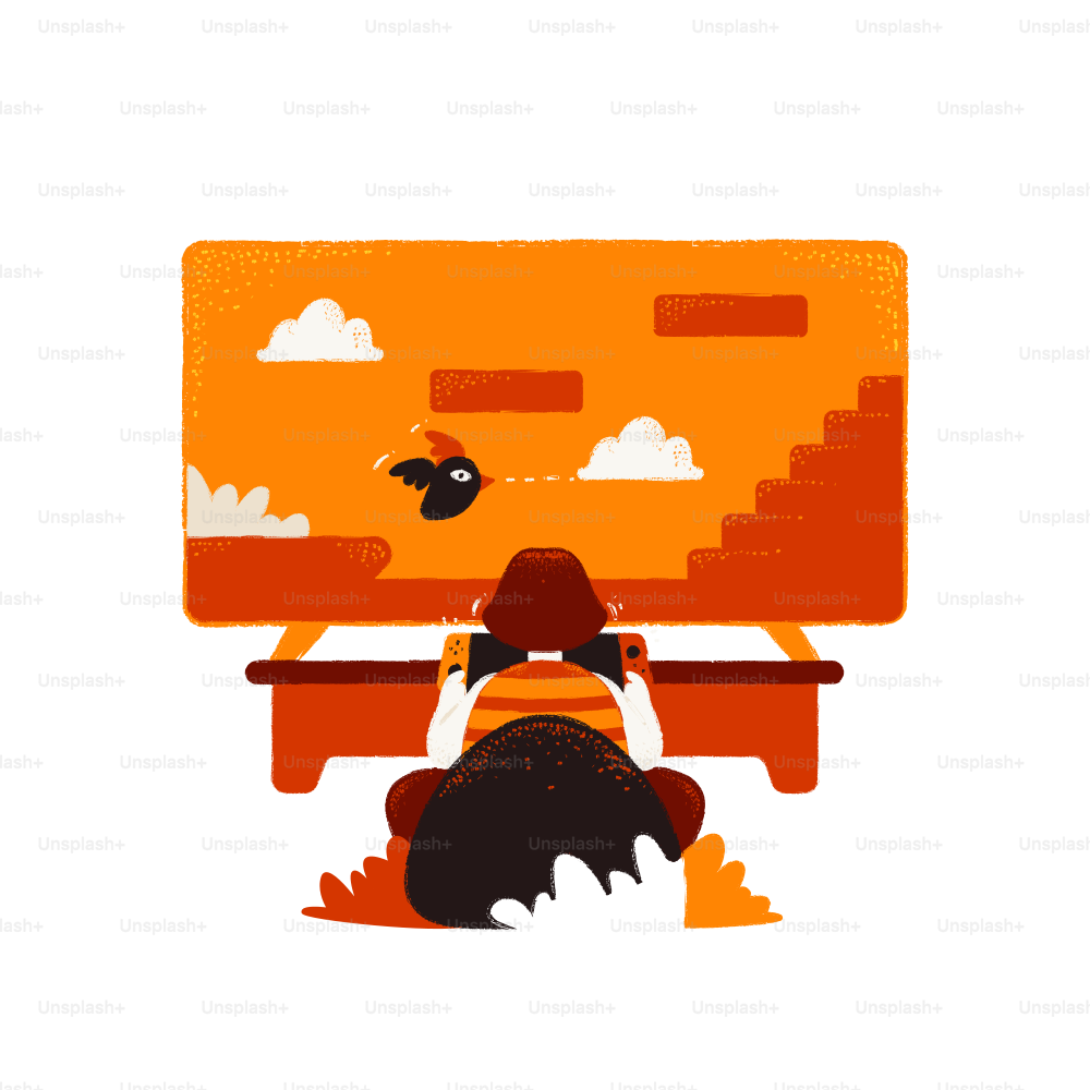 Person playing video game on large screen