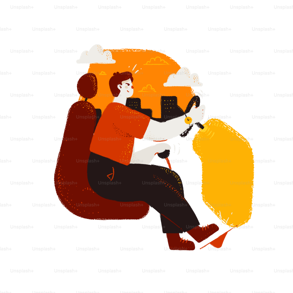 Homme conduisant une voiture avec un fond de ville