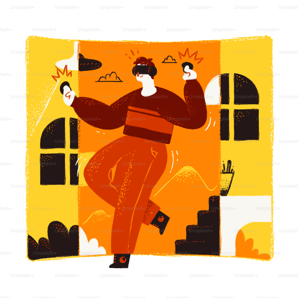 Person wearing vr headset plays with controllers.