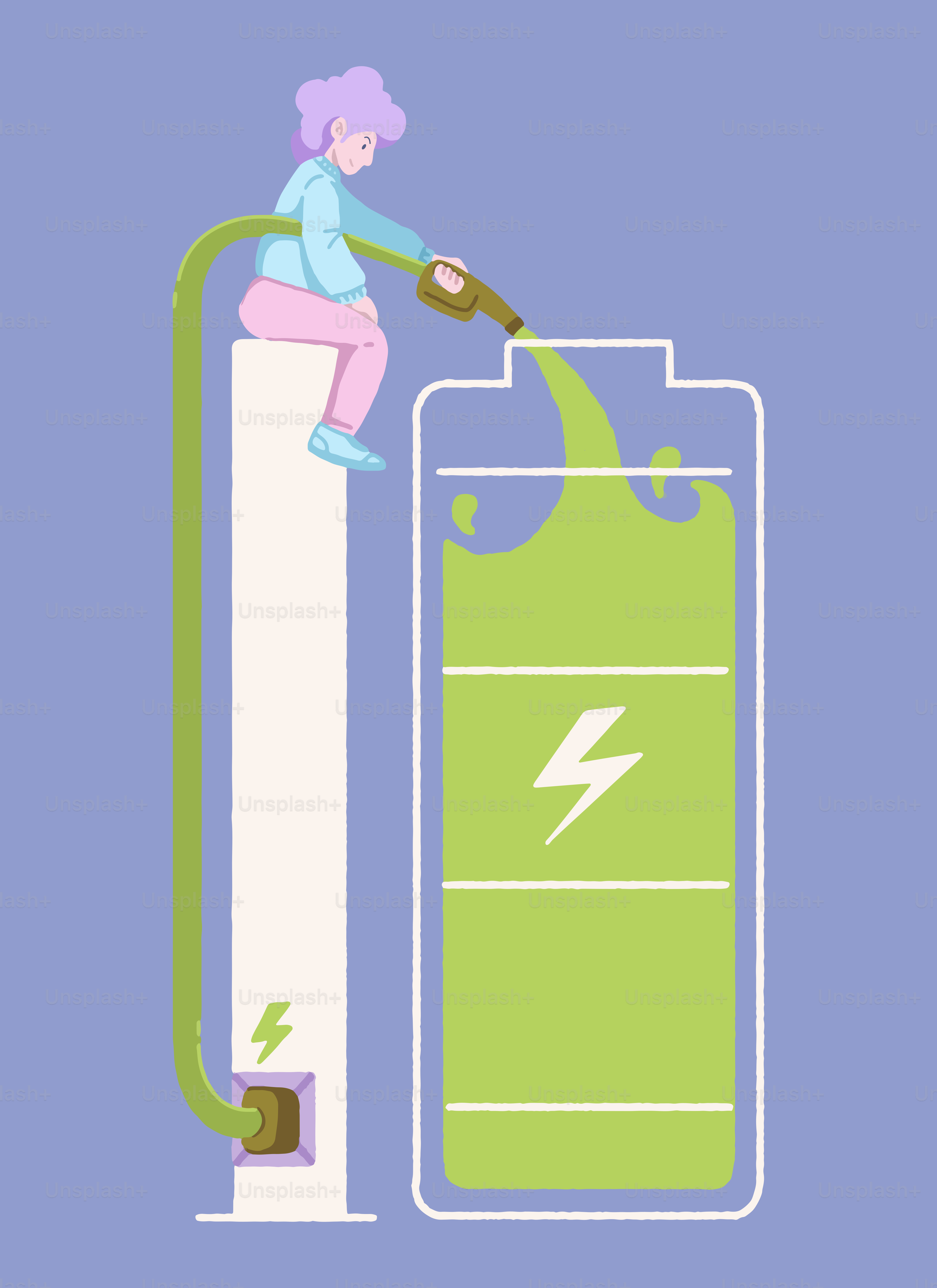 Person, die eine große Batterie mit einer grünen Flüssigkeit lädt.