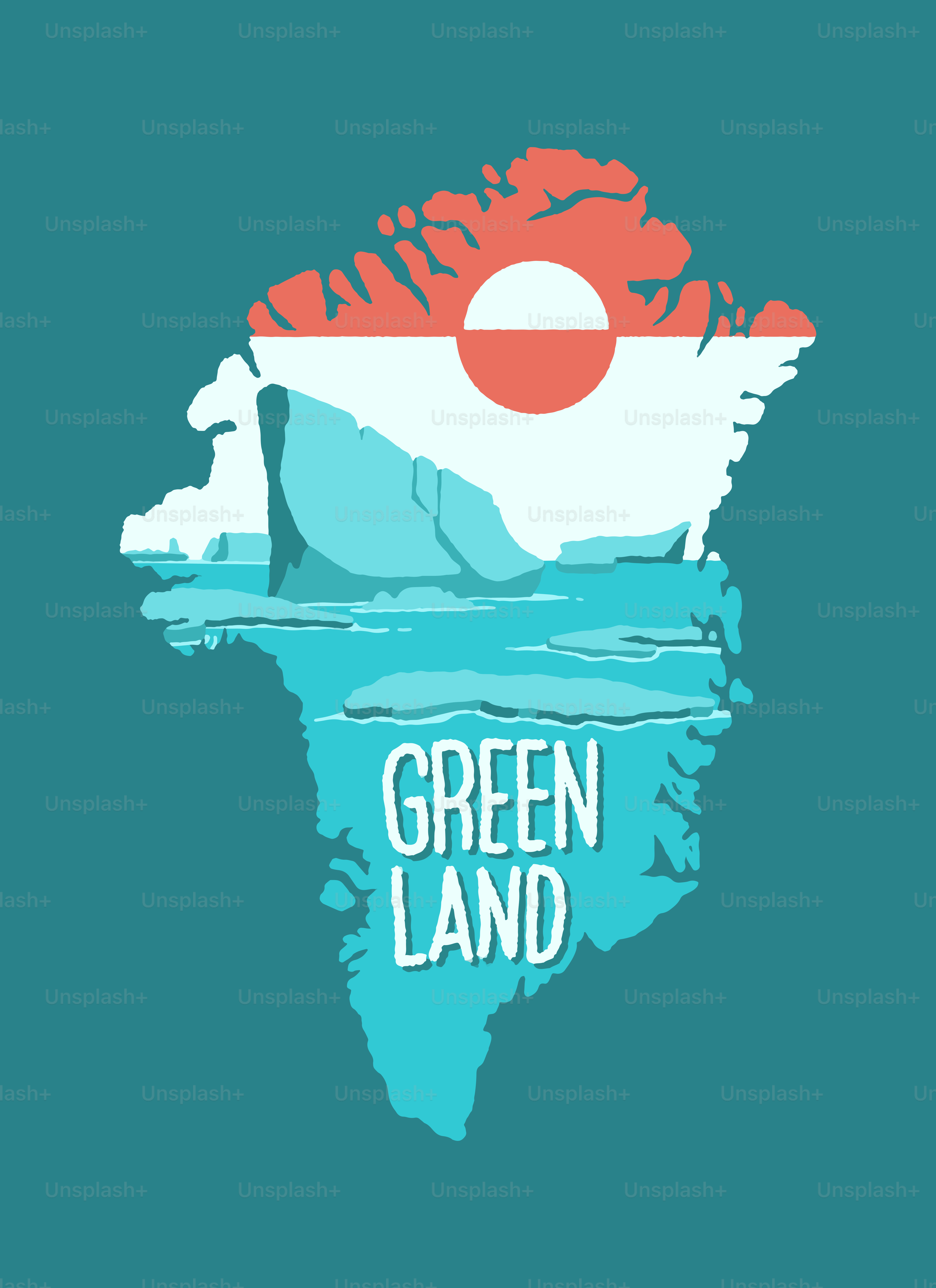 Greenland map with arctic landscape and flag