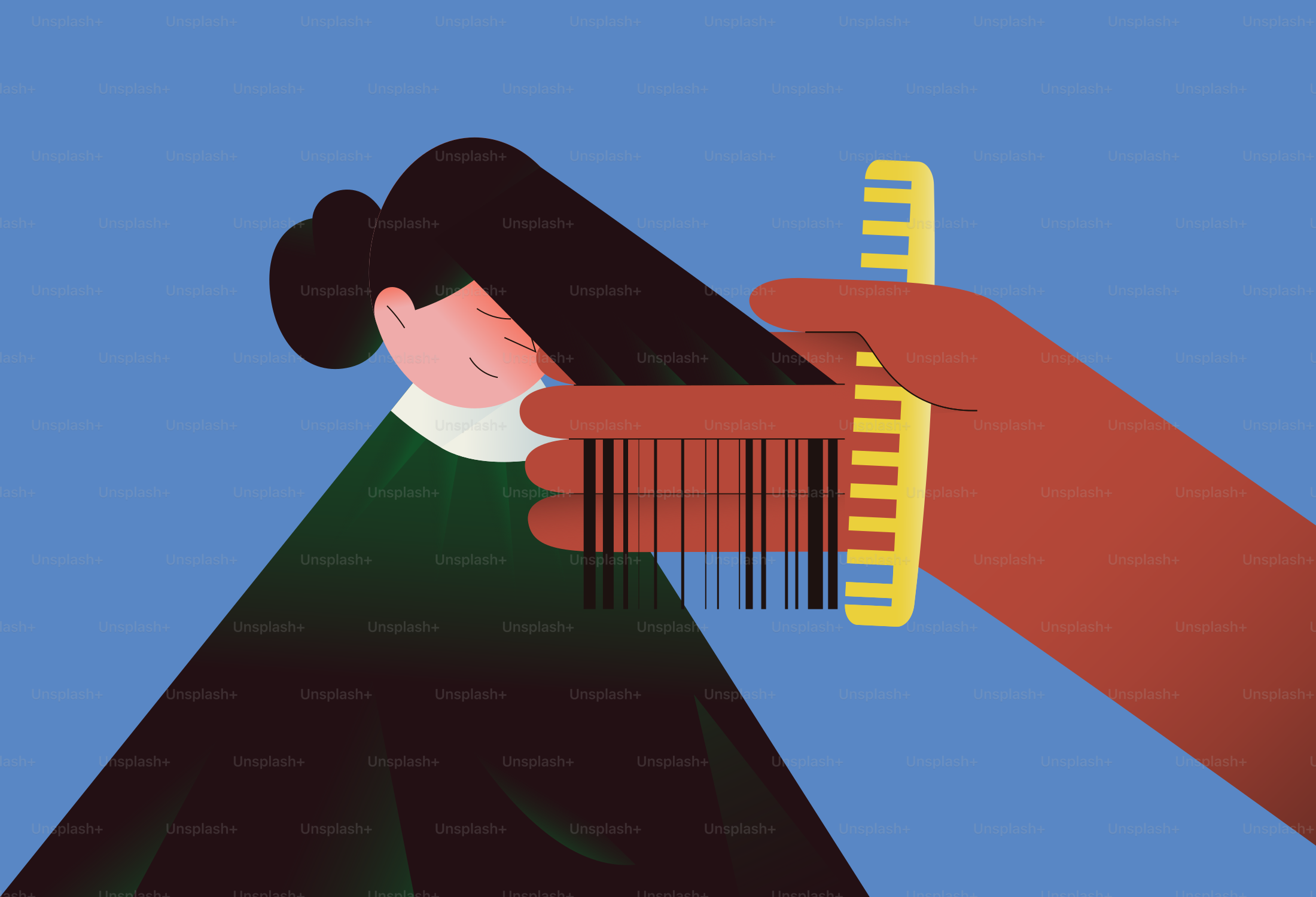 Handgeschnittene Haare mit Kamm vor blauem Hintergrund