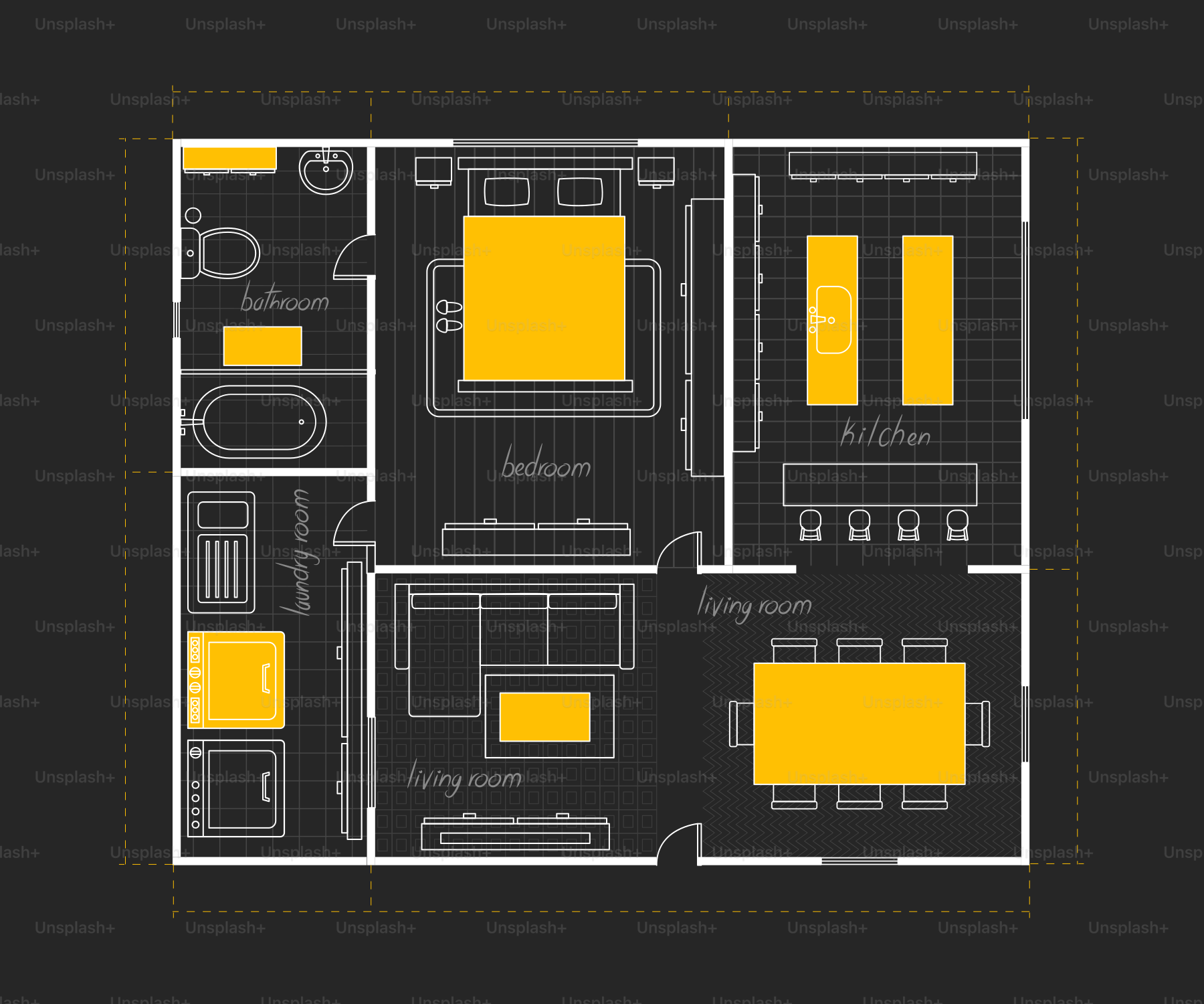 Grundriss einer modernen Wohnung mit Möbeln
