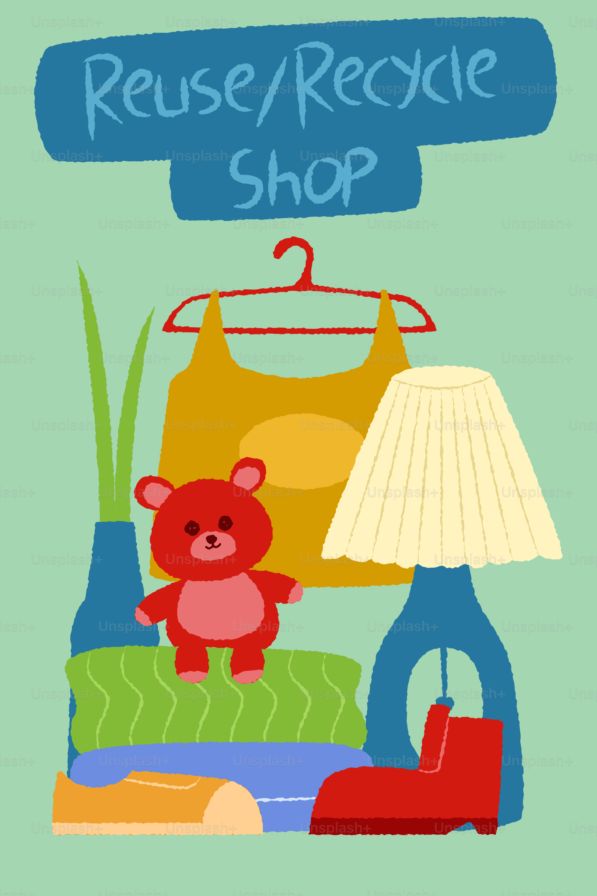 Articles à vendre dans un magasin de réutilisation et de recyclage.