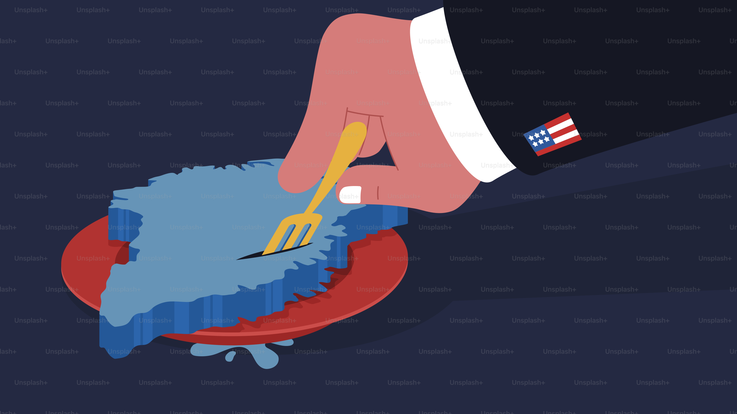 Hand with fork picks up map of greenland from plate.