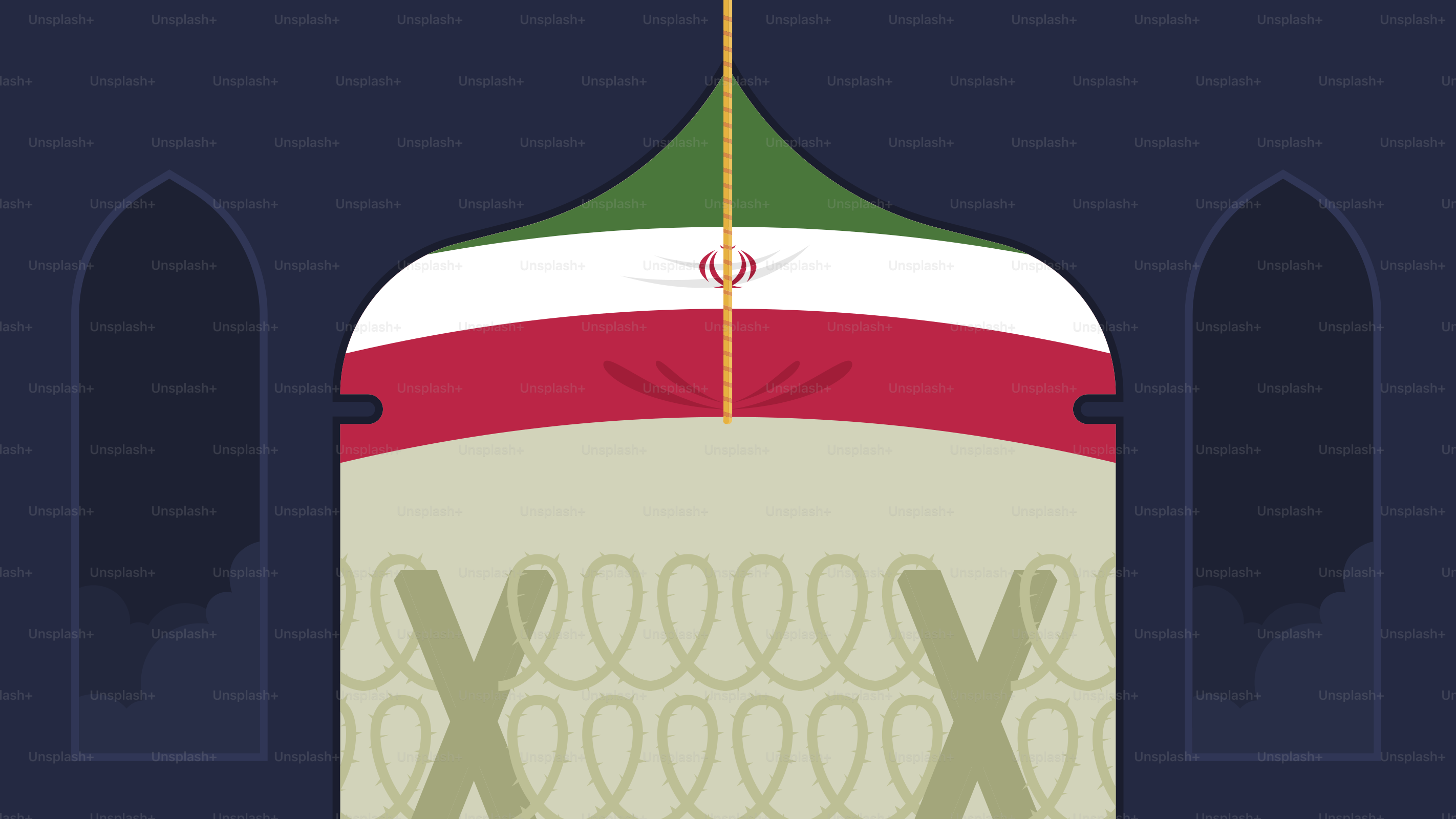 Green, white, and red striped dome with ornate patterns