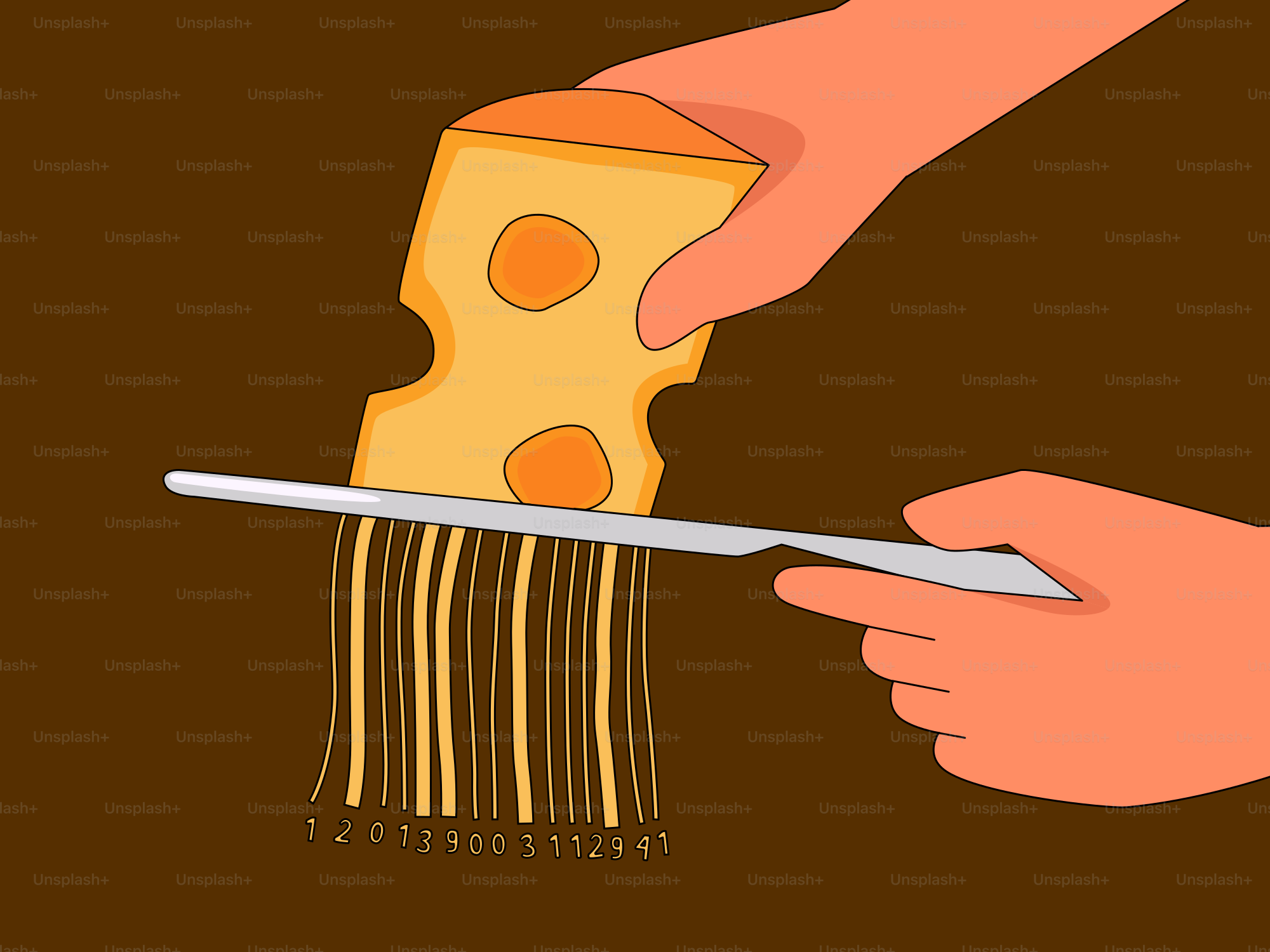 Hands grating cheese into a barcode