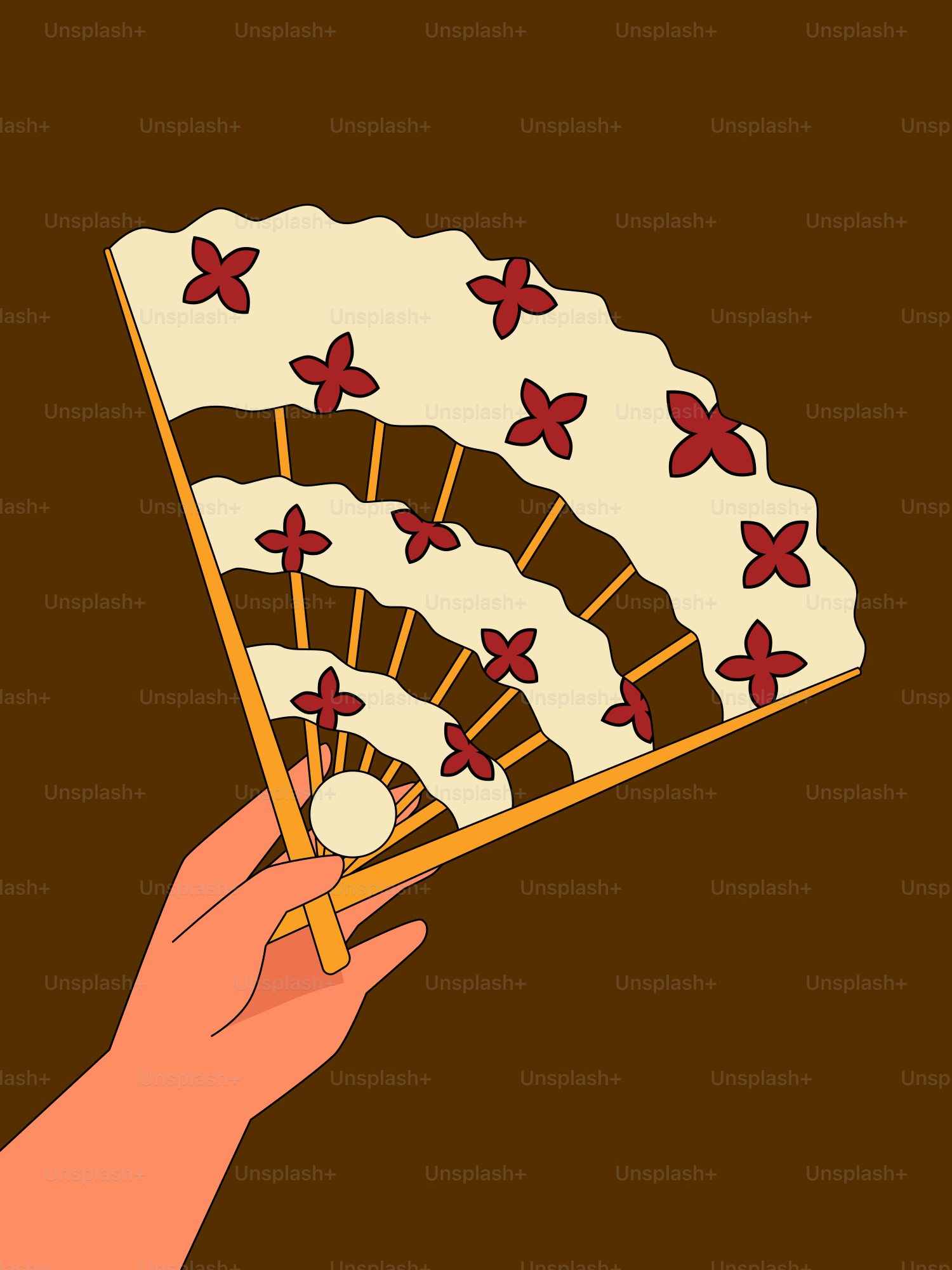 花柄の装飾扇子を手で持つ