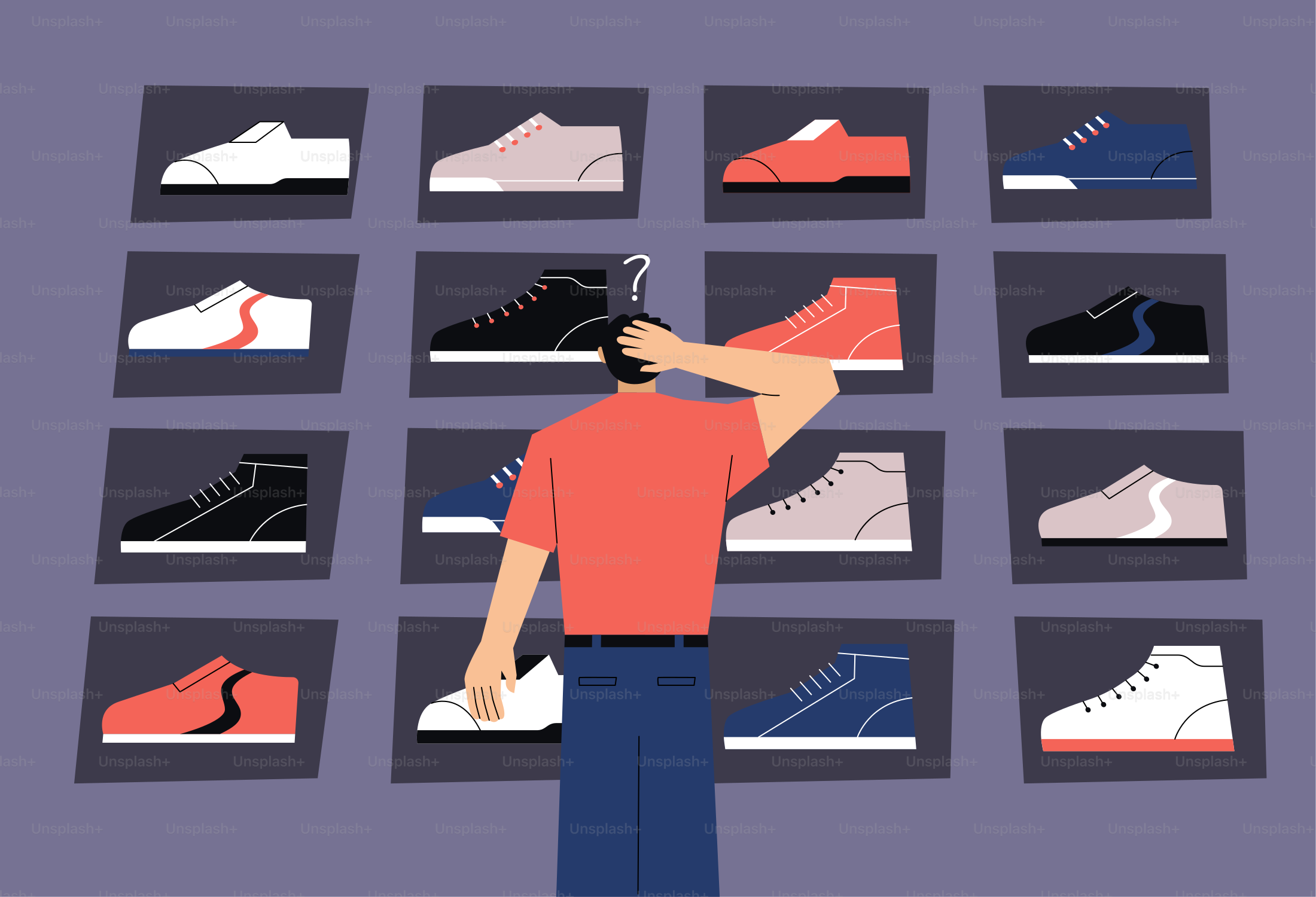 Hombre eligiendo zapatos de una pantalla de pared.