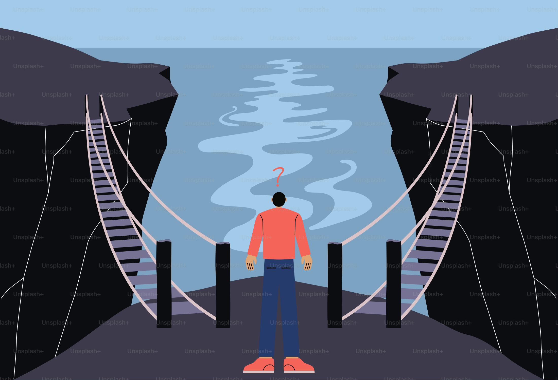 Pessoa está em um cruzamento com duas pontes