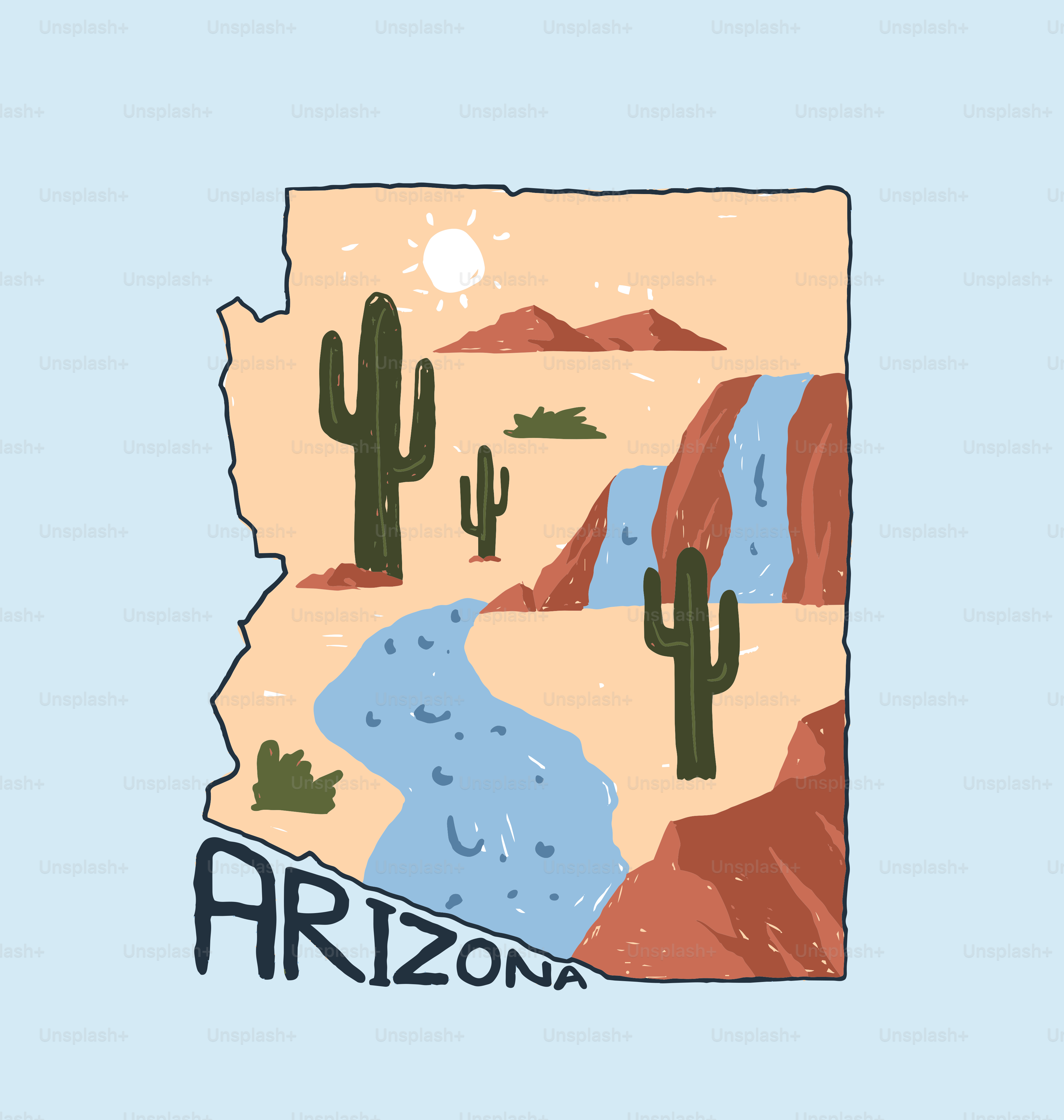 Paysage désertique de l’Arizona avec des cactus et une rivière