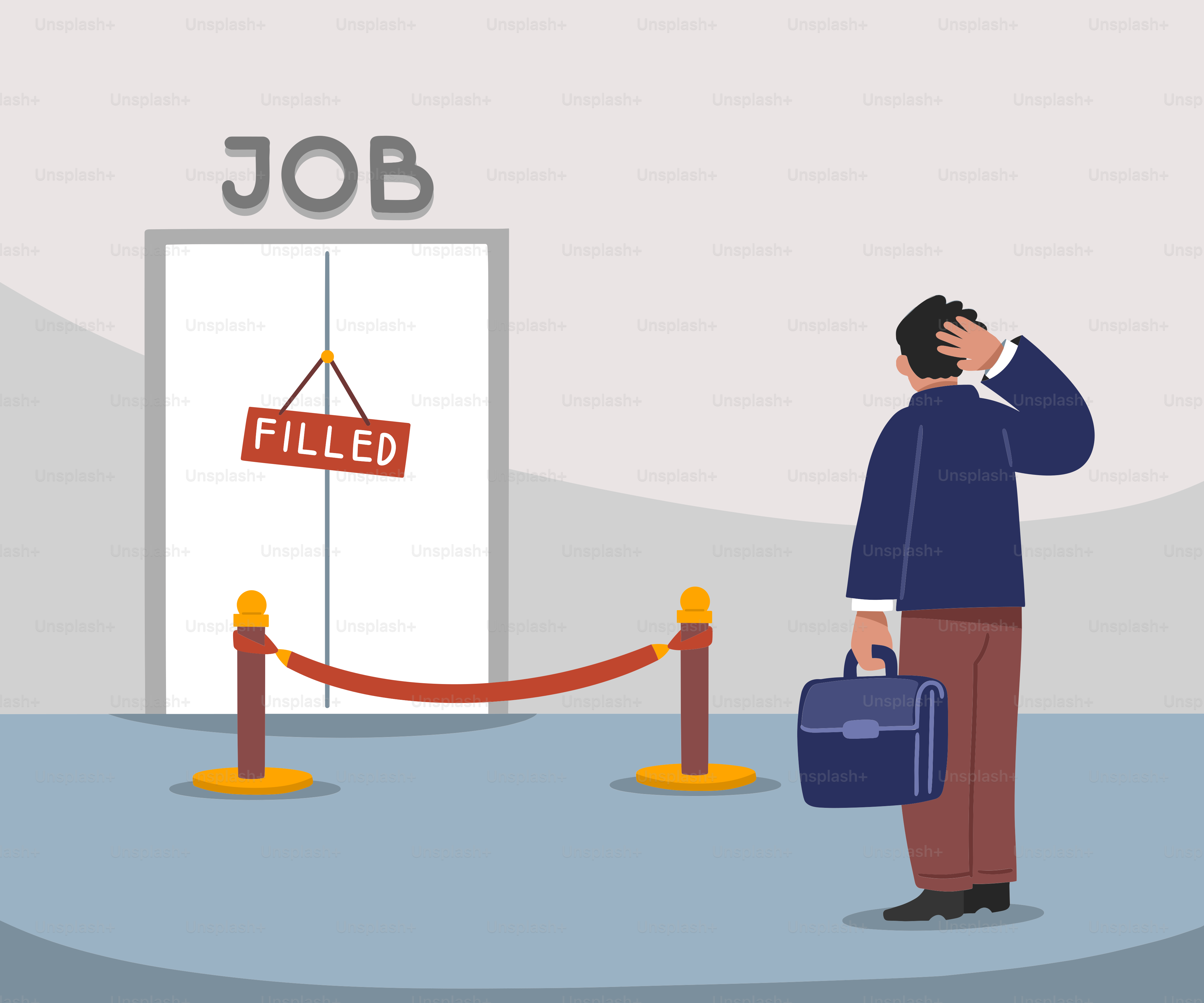 Un homme attend devant une porte « remplie de travail ».