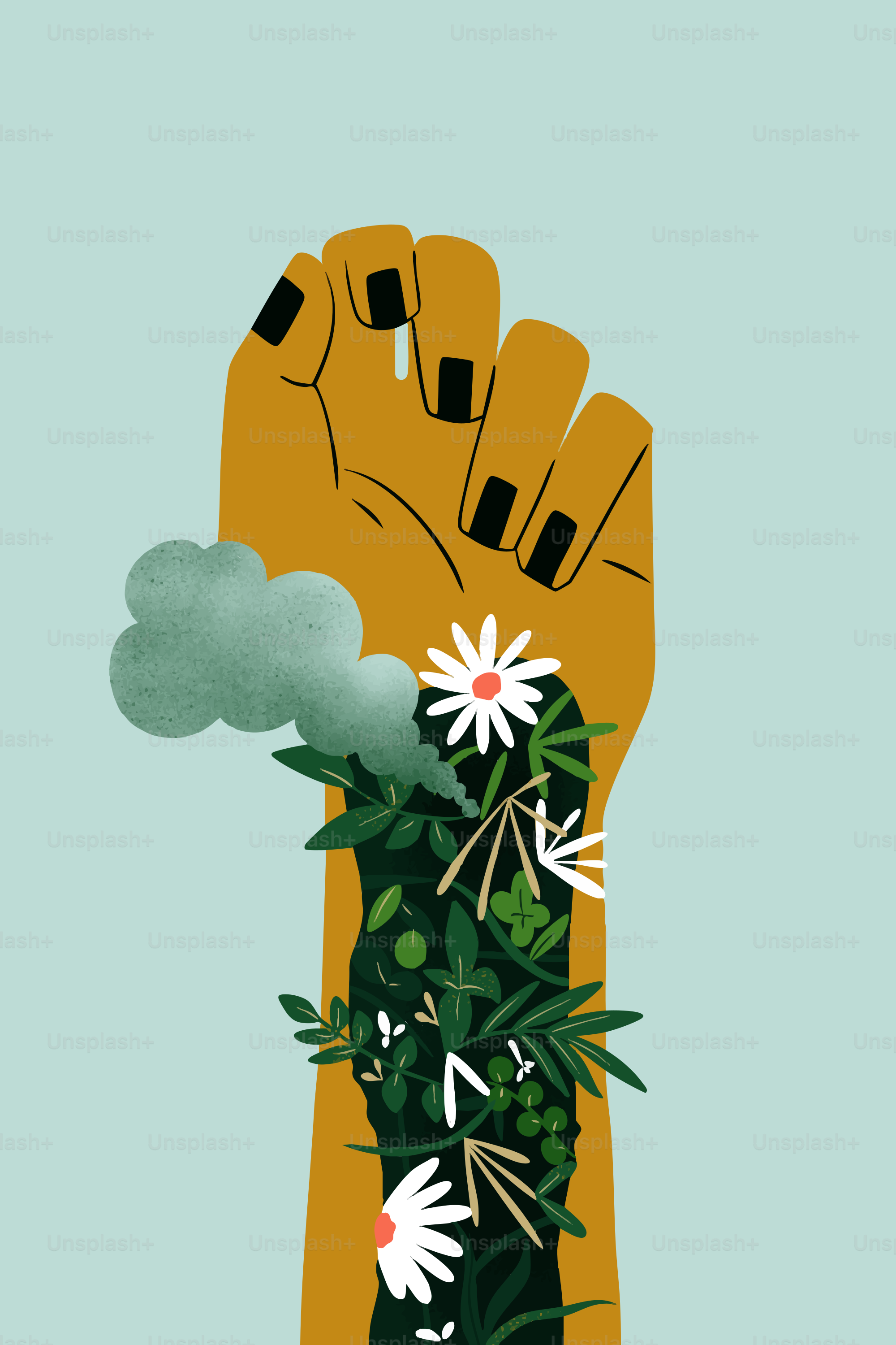 Fist with plants and flowers growing from it