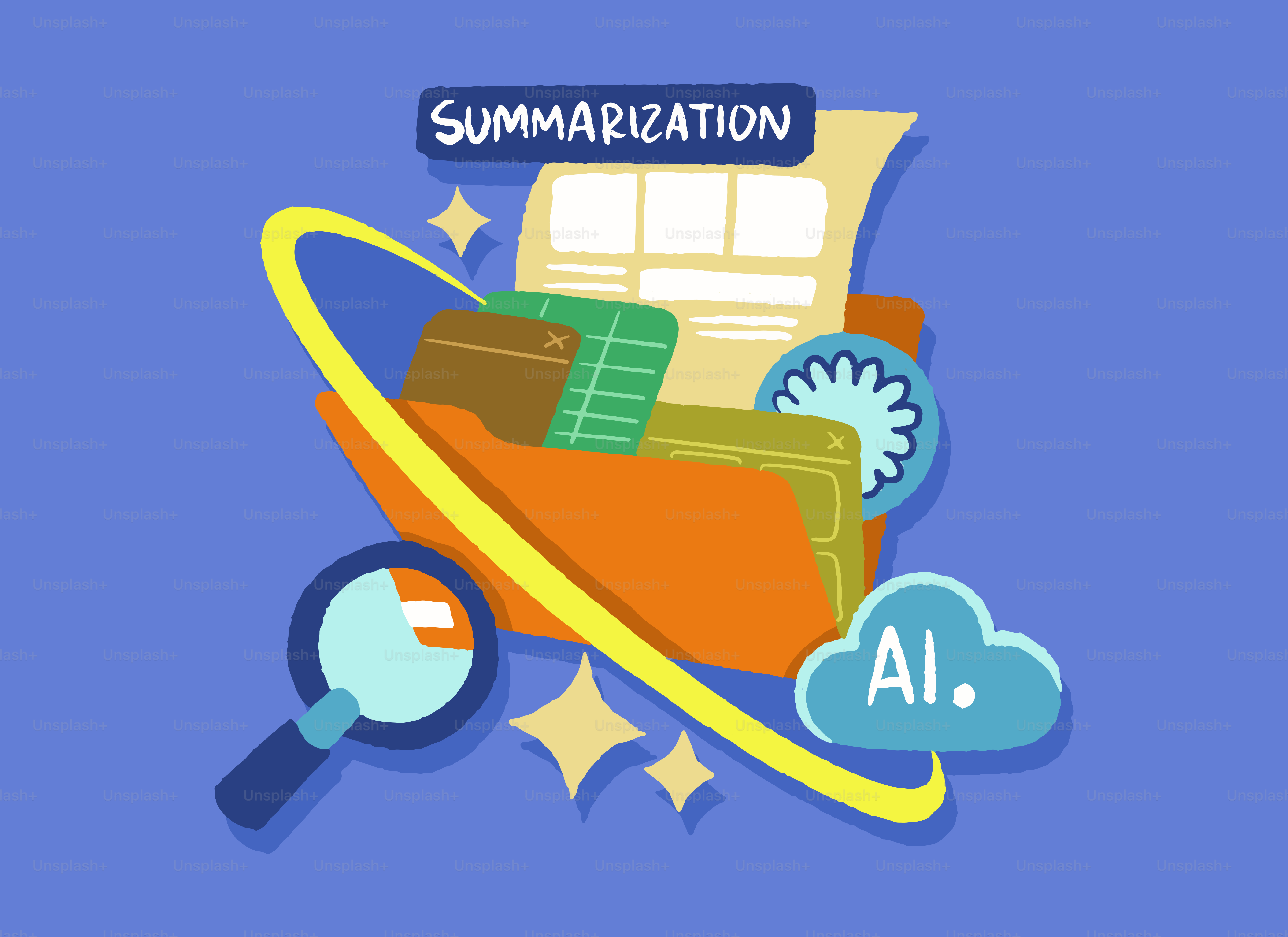 Ordner mit Dokumenten und KI-Cloud-Symbol.