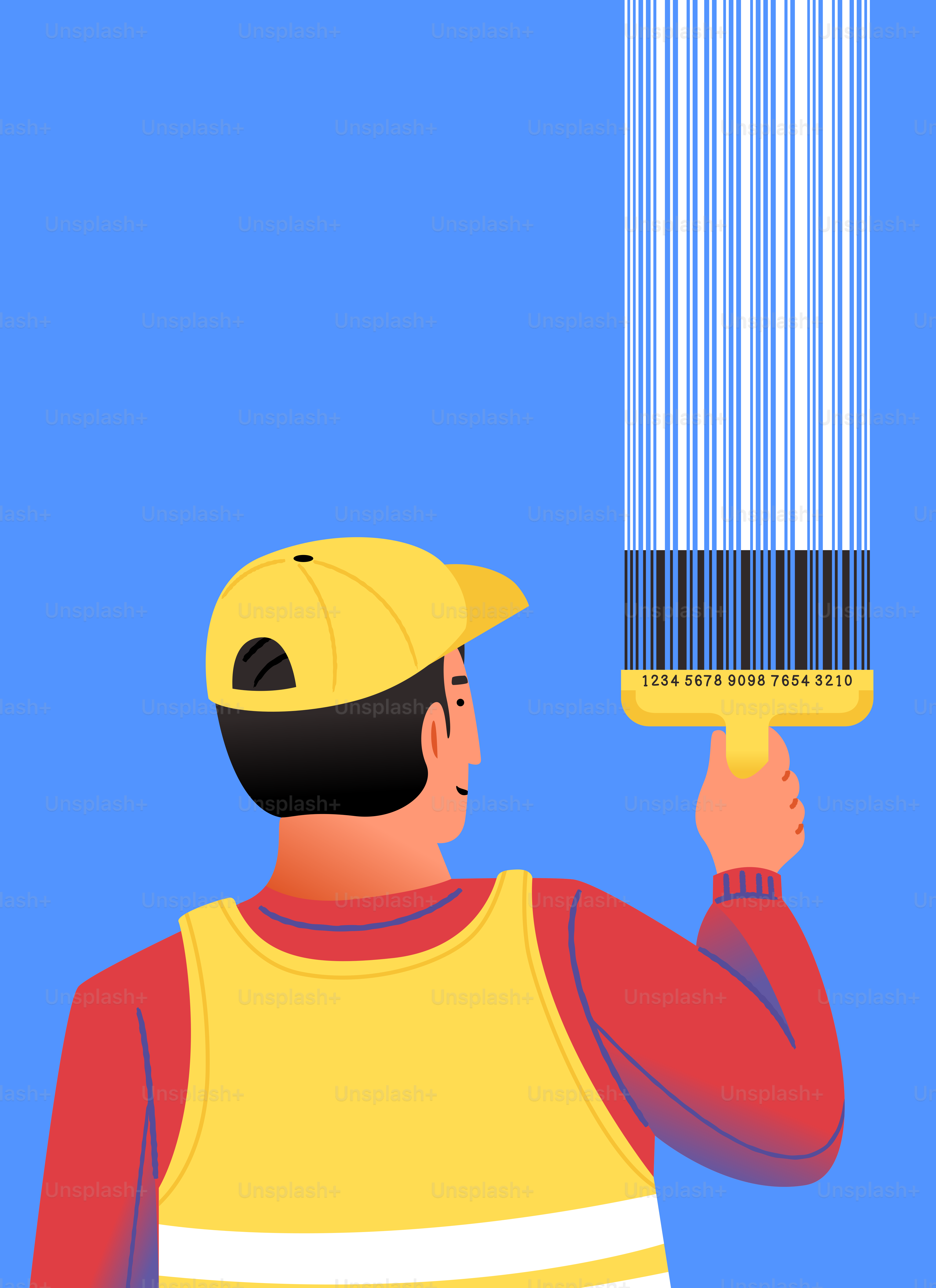 Ein Mann malt einen Barcode mit einem Pinsel