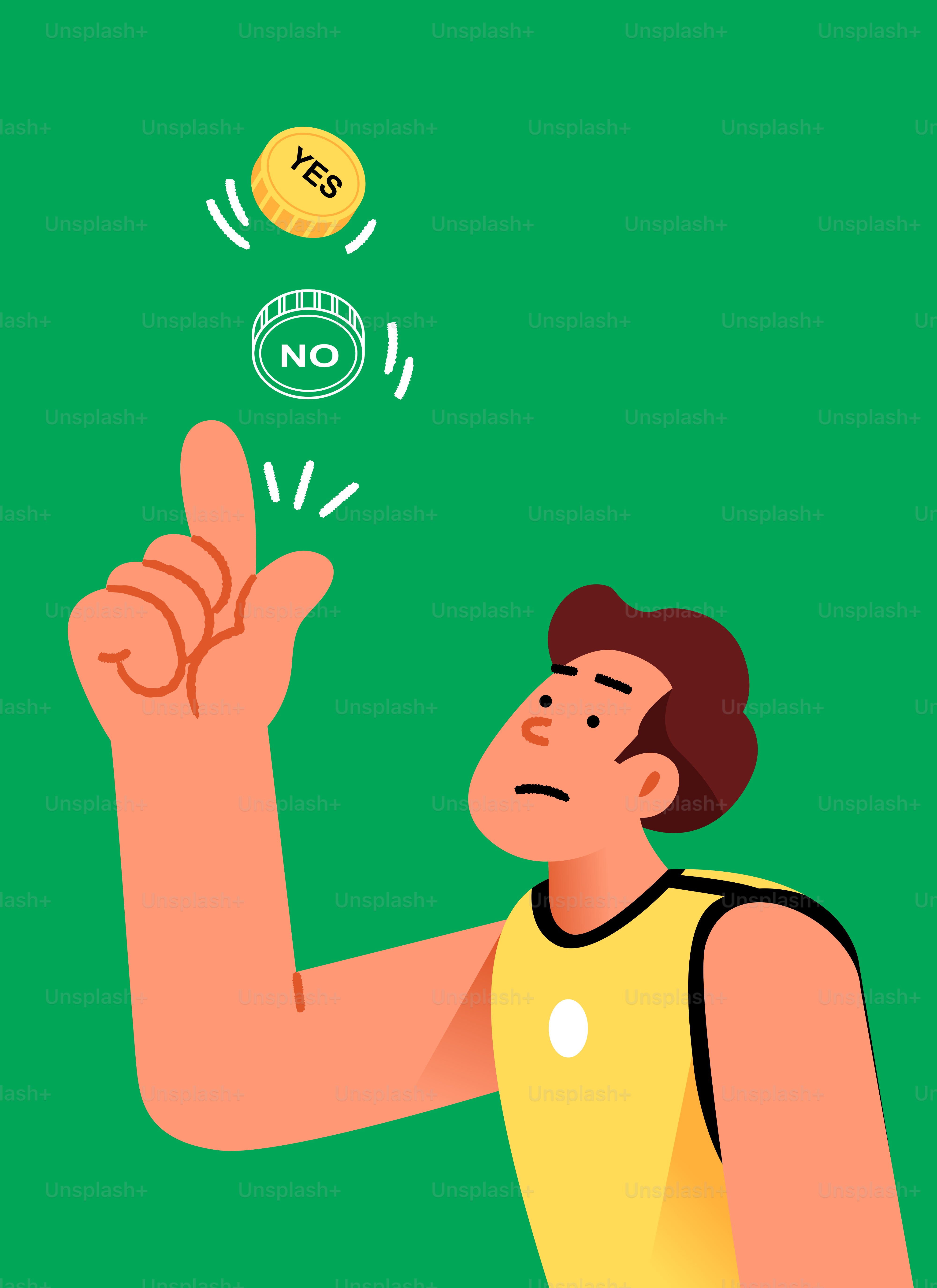 Mann, der Münze wirft, entscheidet zwischen Ja oder Nein