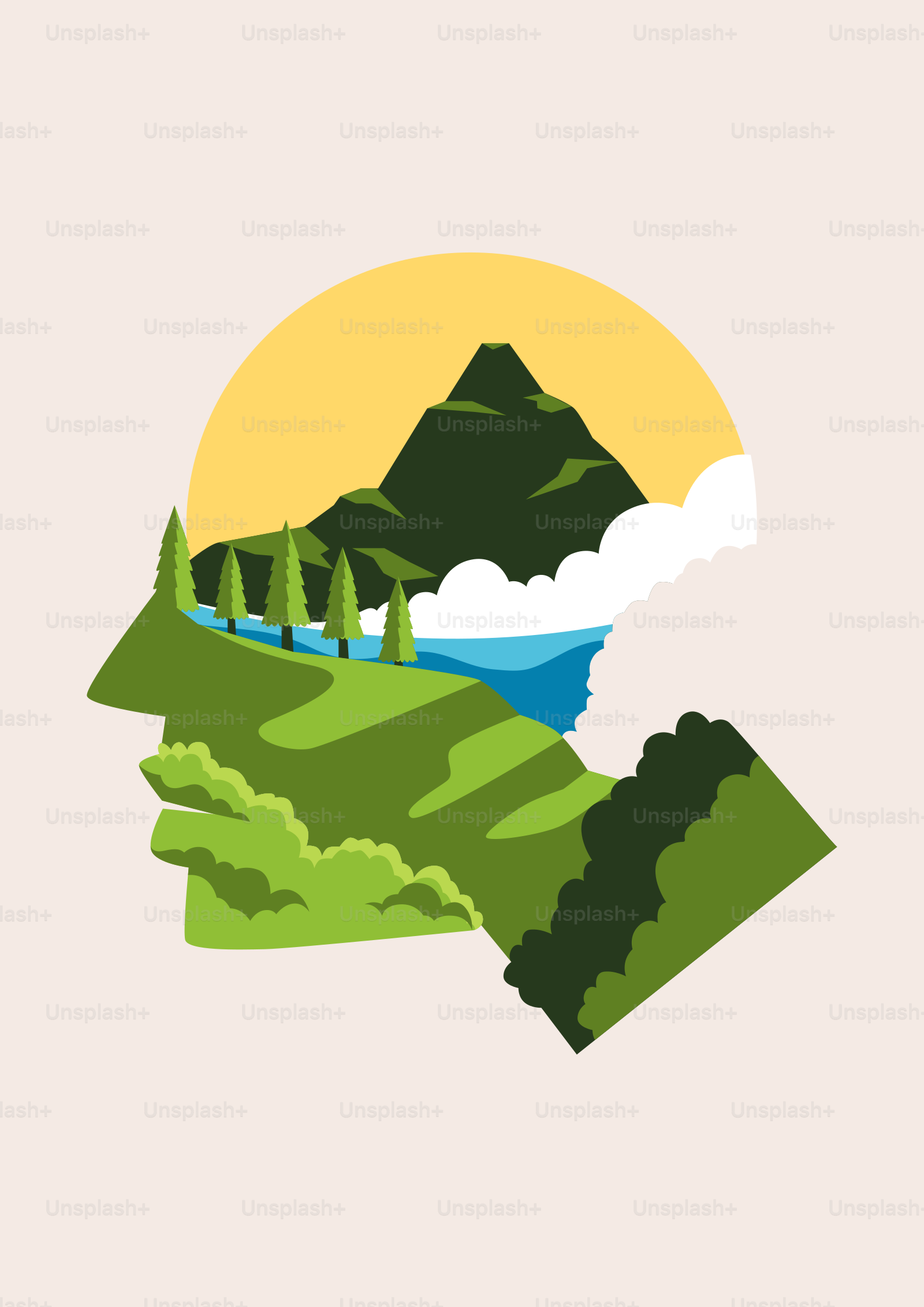 Profile silhouette filled with a mountain landscape