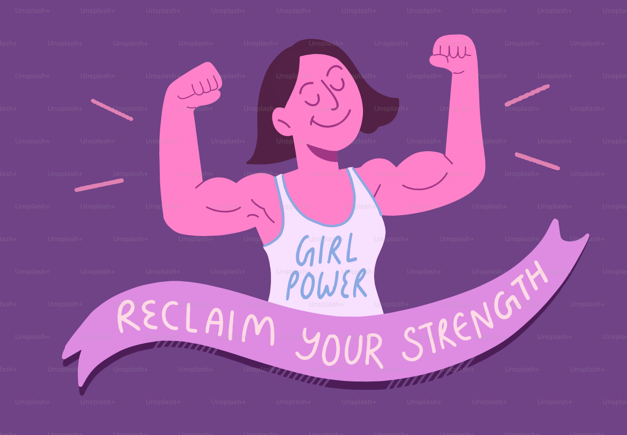 Femme qui fait défiler ses muscles avec le « girl power » et « reprends ta force ».