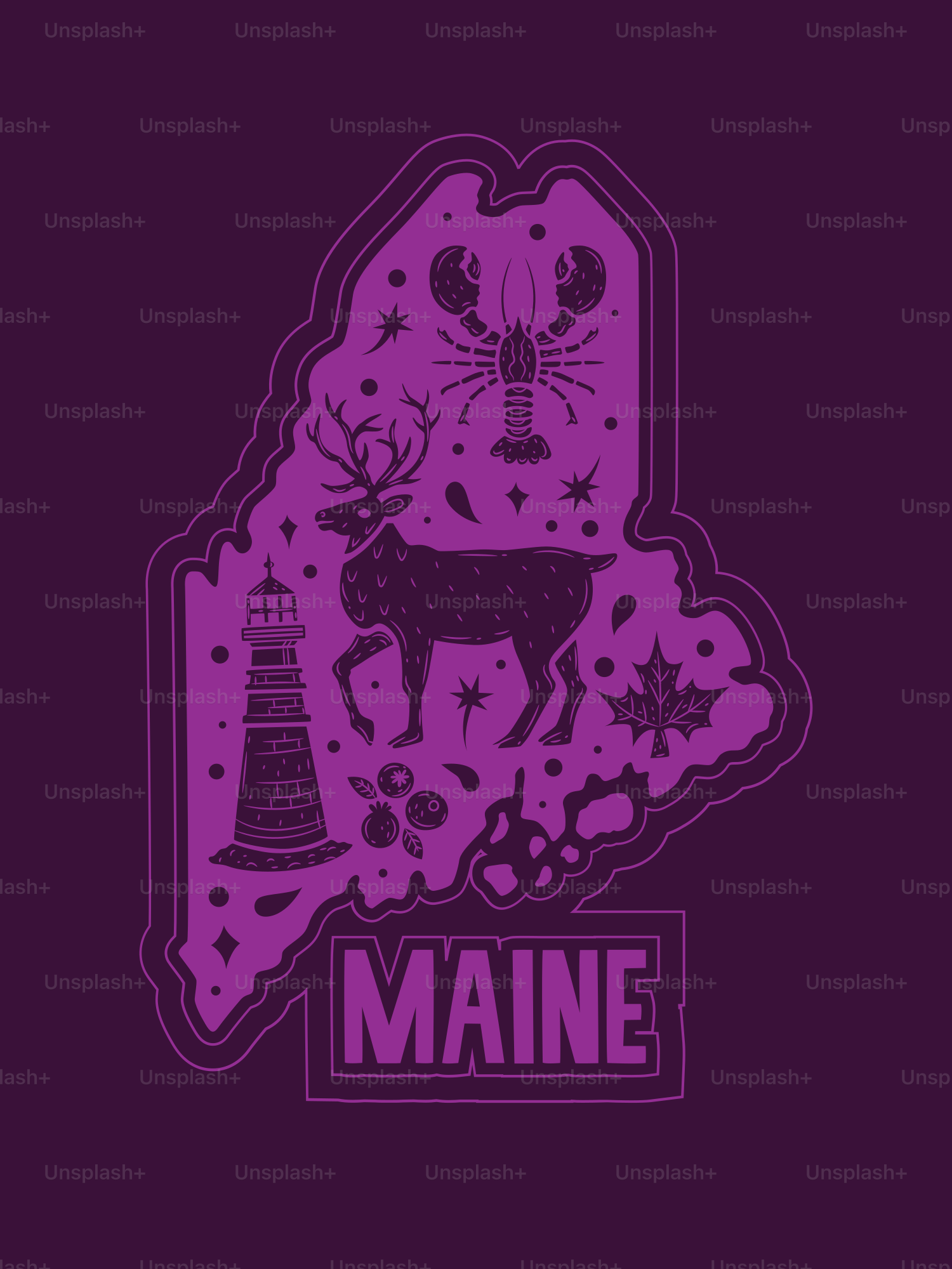 Profil de l’État du Maine avec symboles et textes emblématiques