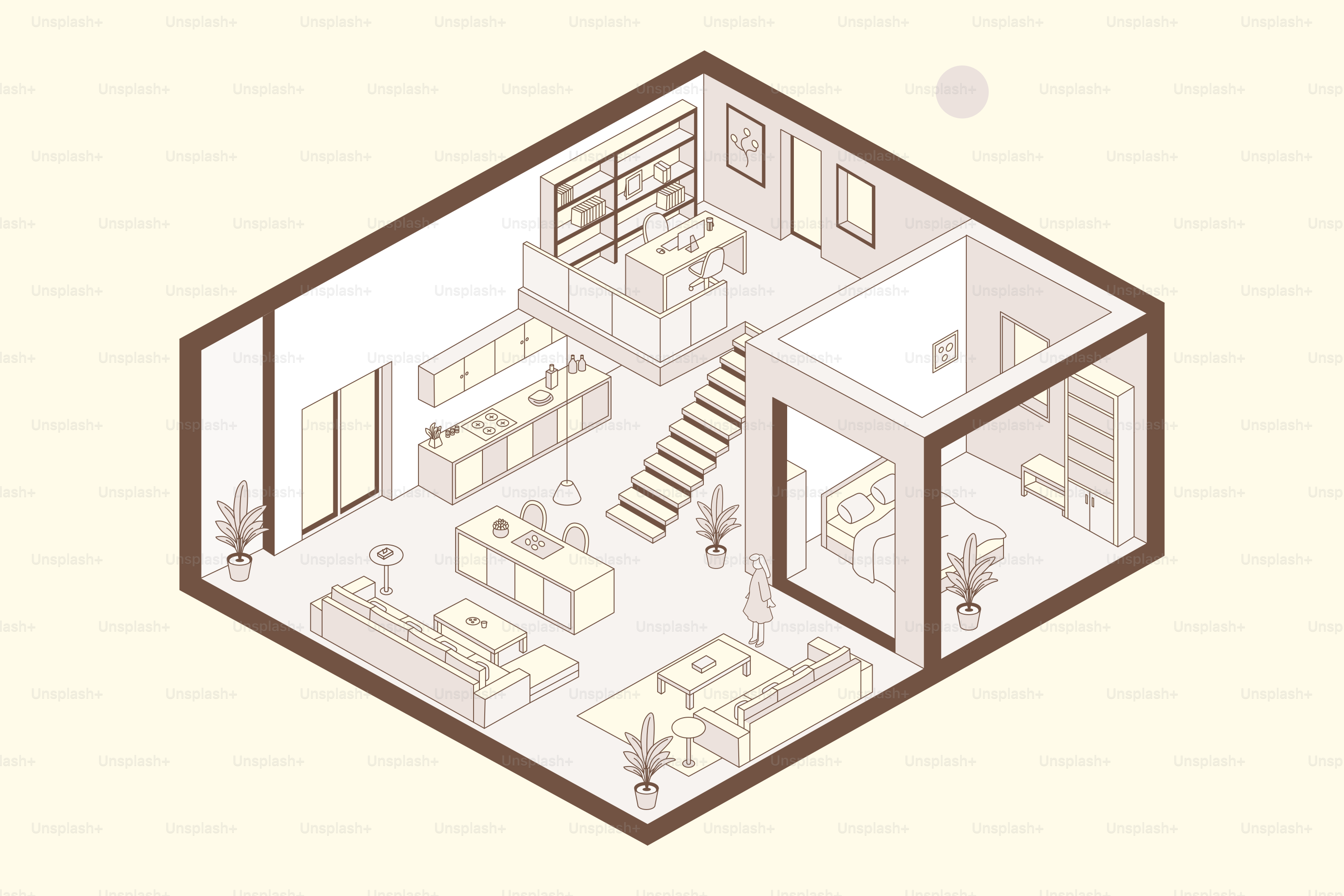 Vista isométrica del diseño interior de un apartamento moderno