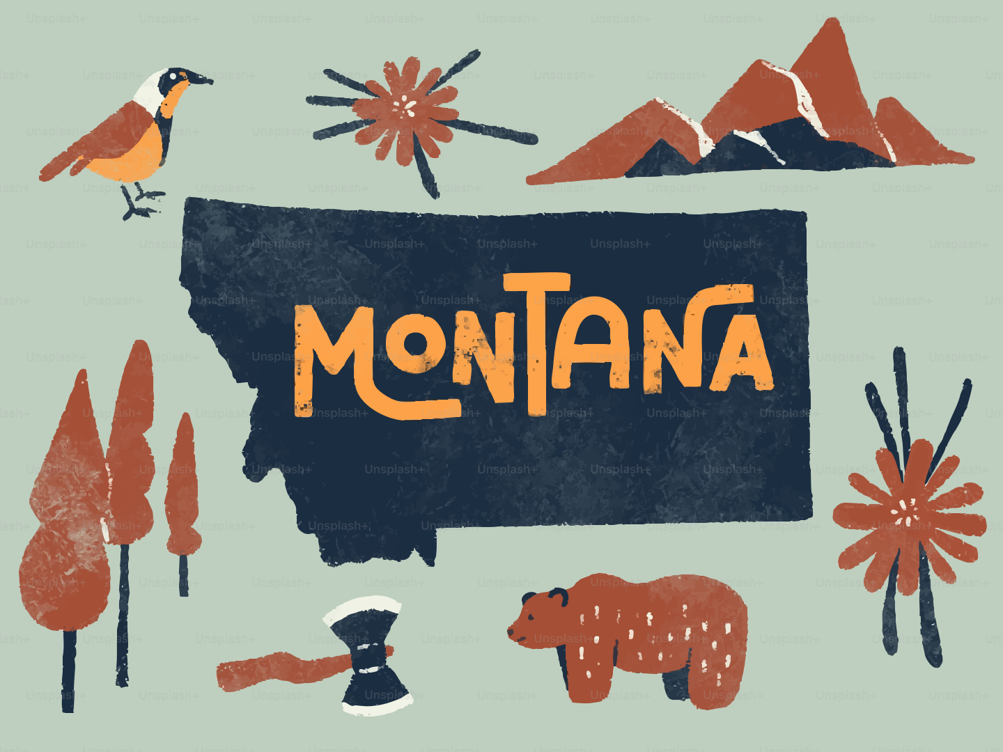Montana state outline with illustrative elements