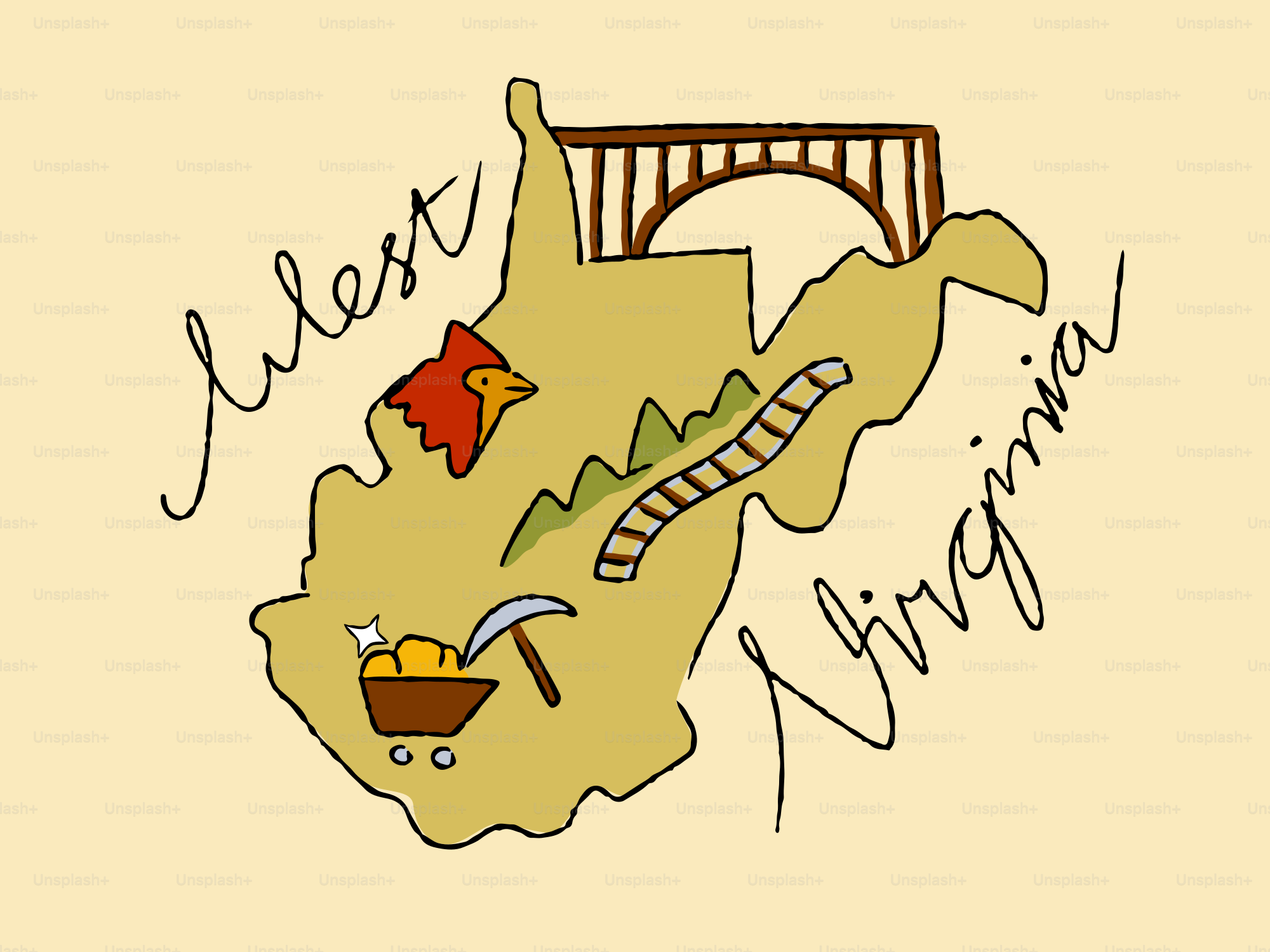 Map of west virginia with iconic symbols