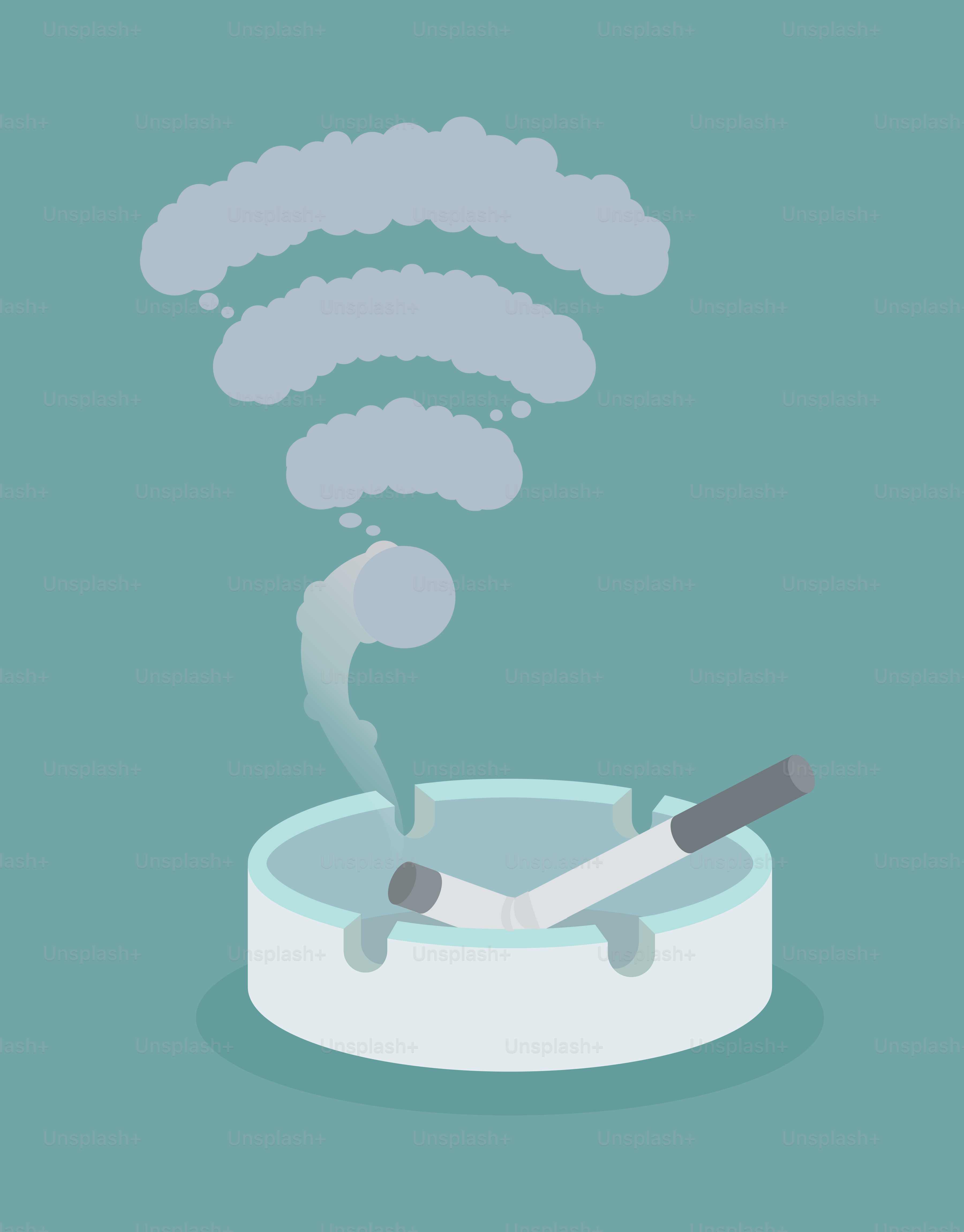 Des cigarettes dans un cendrier émettant du signal wifi de fumée