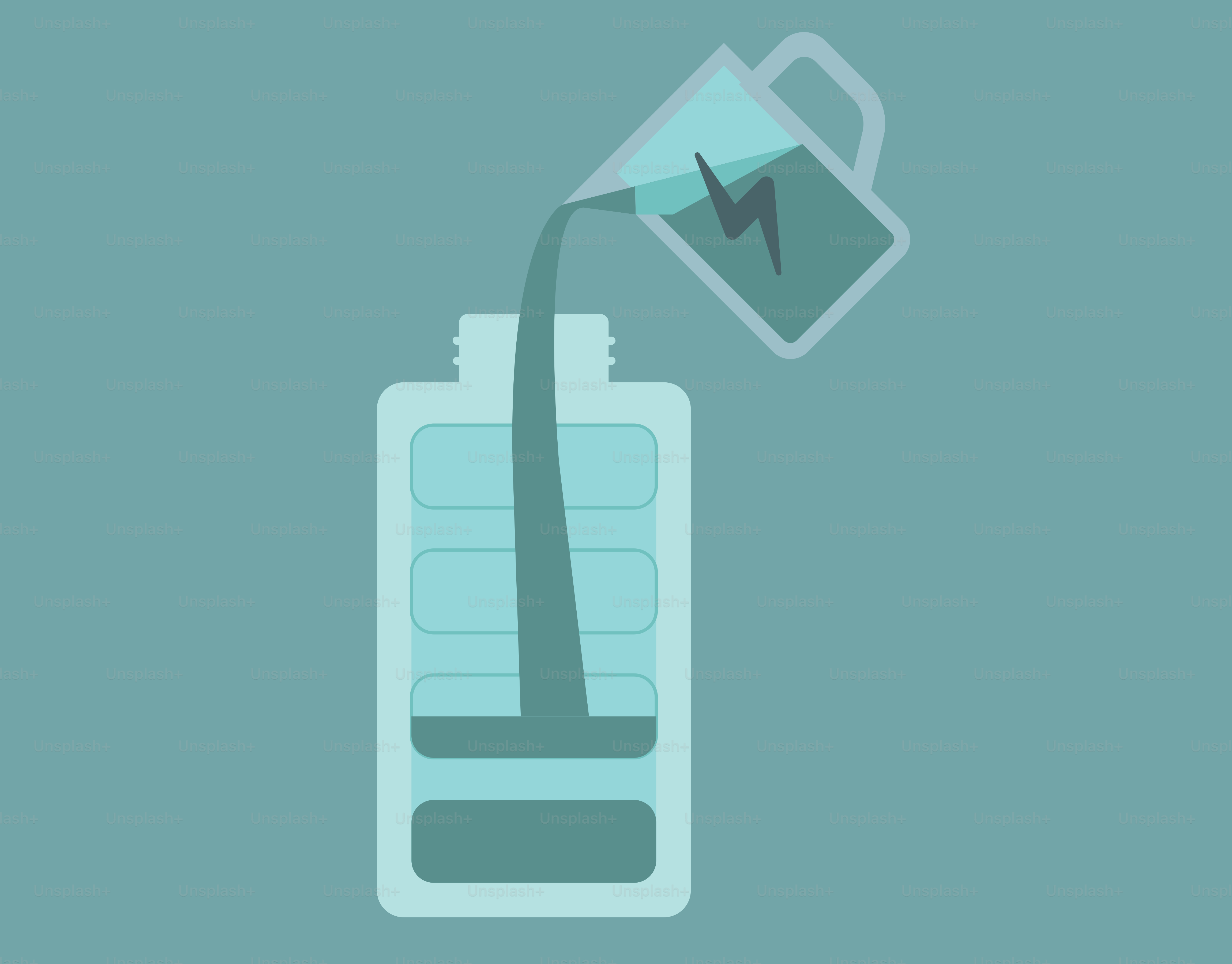 Verser du liquide dans une pile avec un éclair.