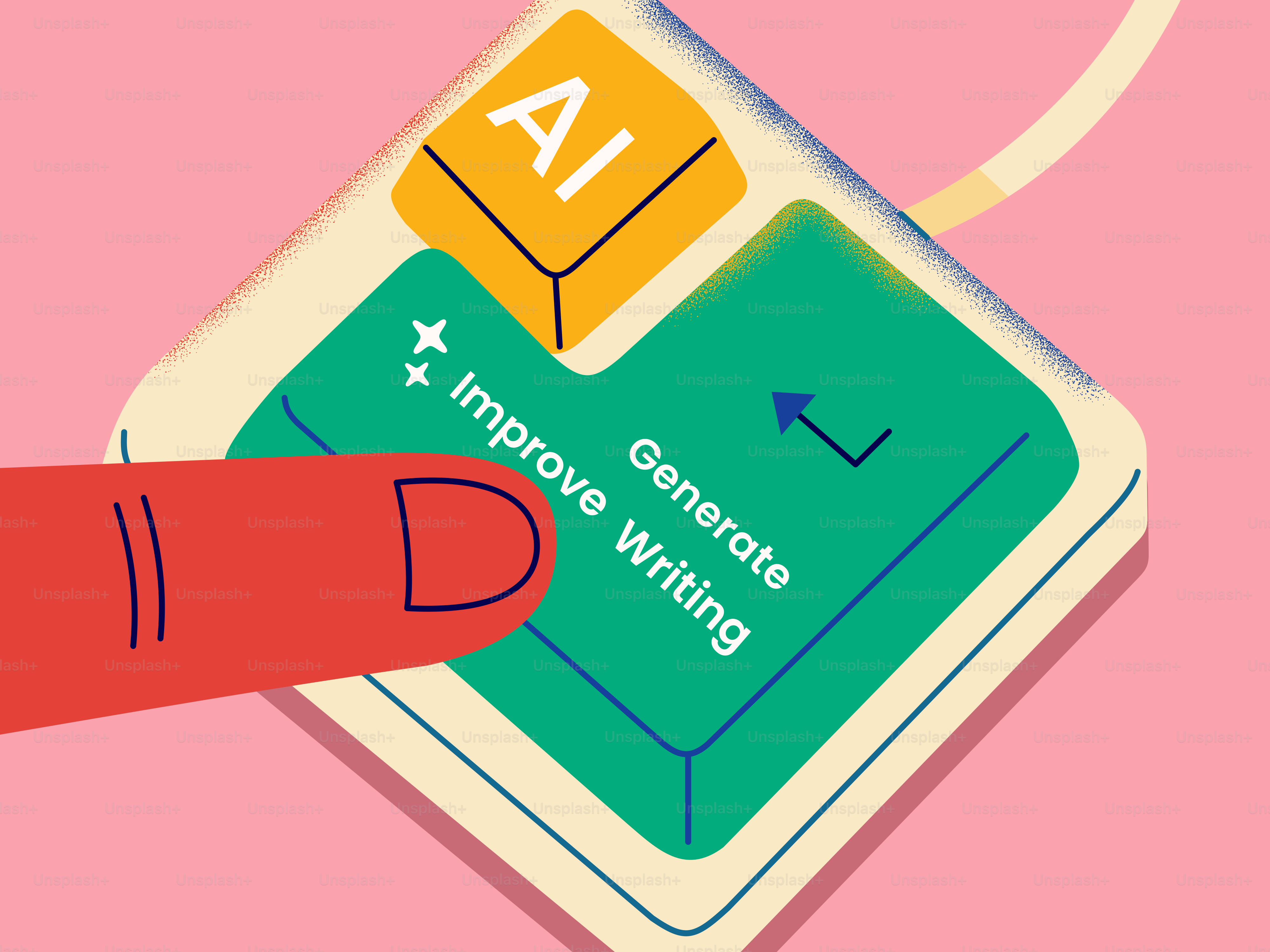 Pulsando el botón de IA con el dedo para generar escritura