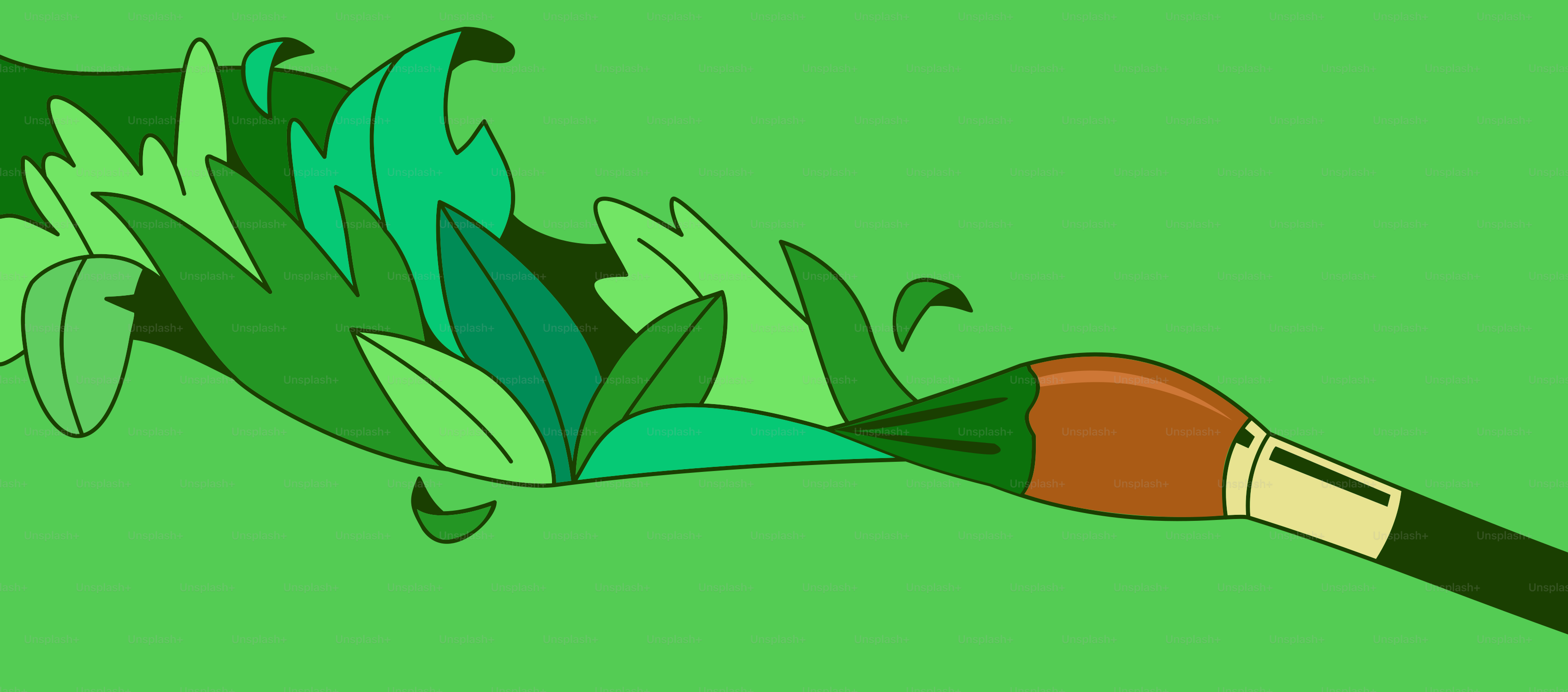 Pennello creando foglie verdi su uno sfondo verde