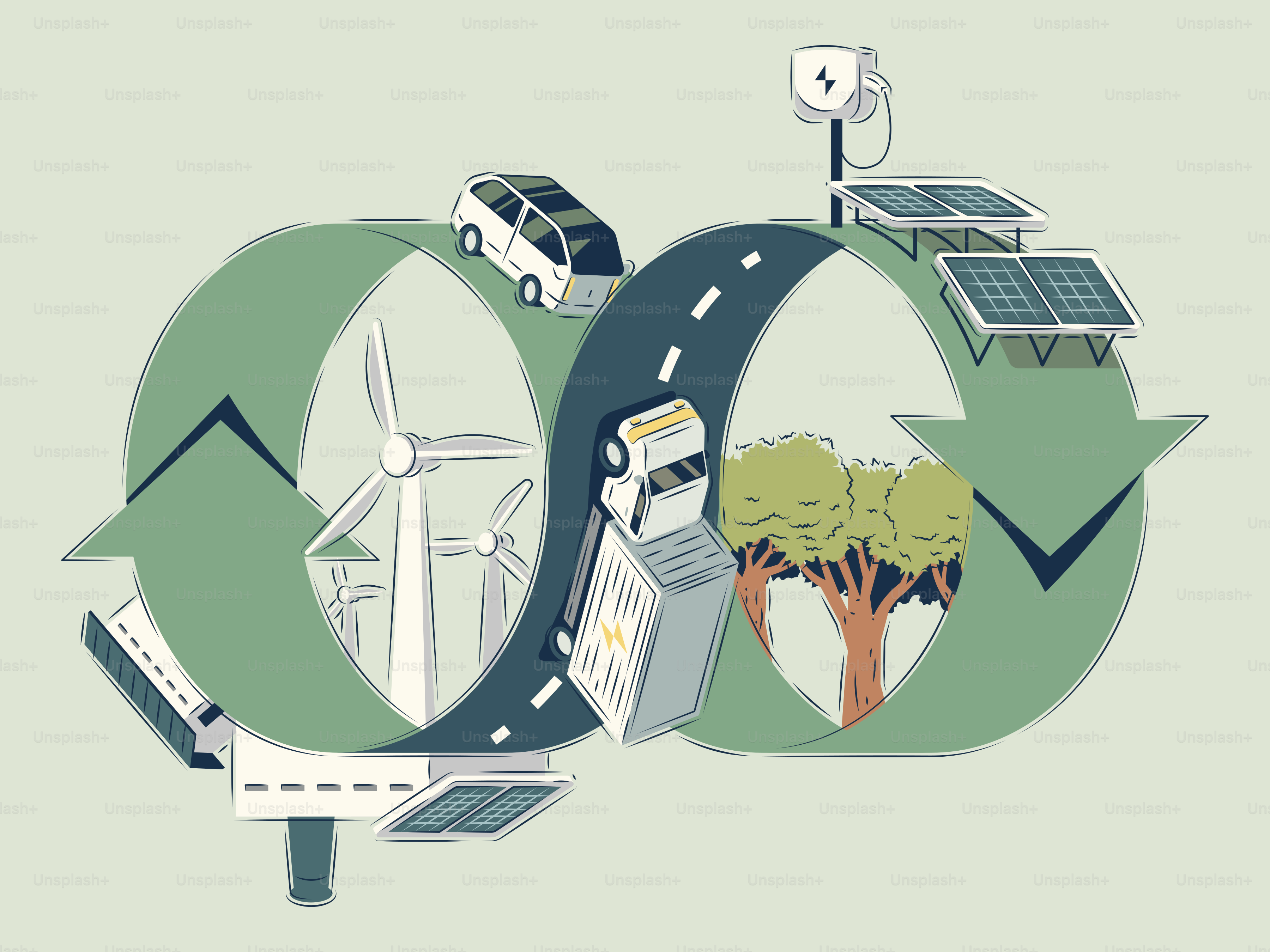 Nachhaltiger Energiekreislauf mit Elektrofahrzeugen und erneuerbaren Quellen