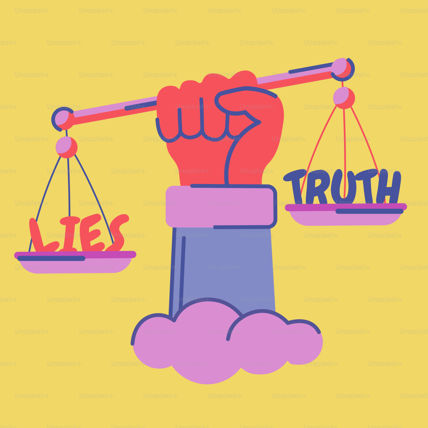 Une main tient une balance qui équilibre mensonges et vérité