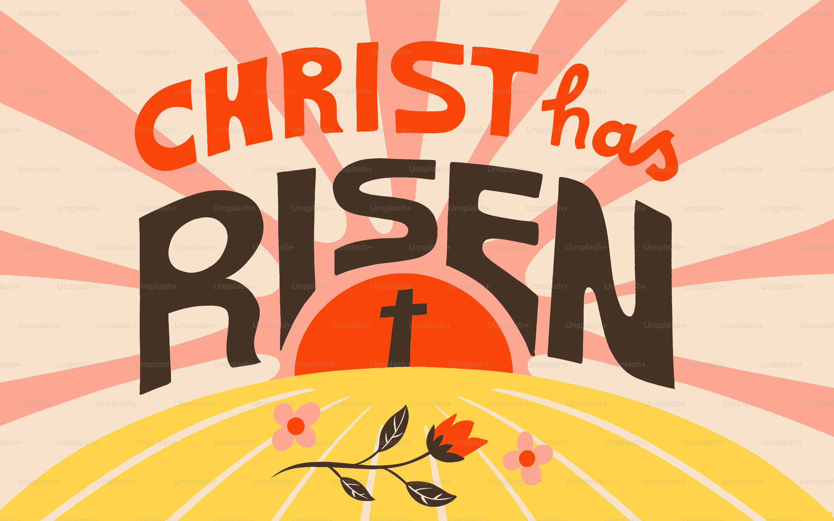 Cristo ressuscitou texto com cruz e flores.