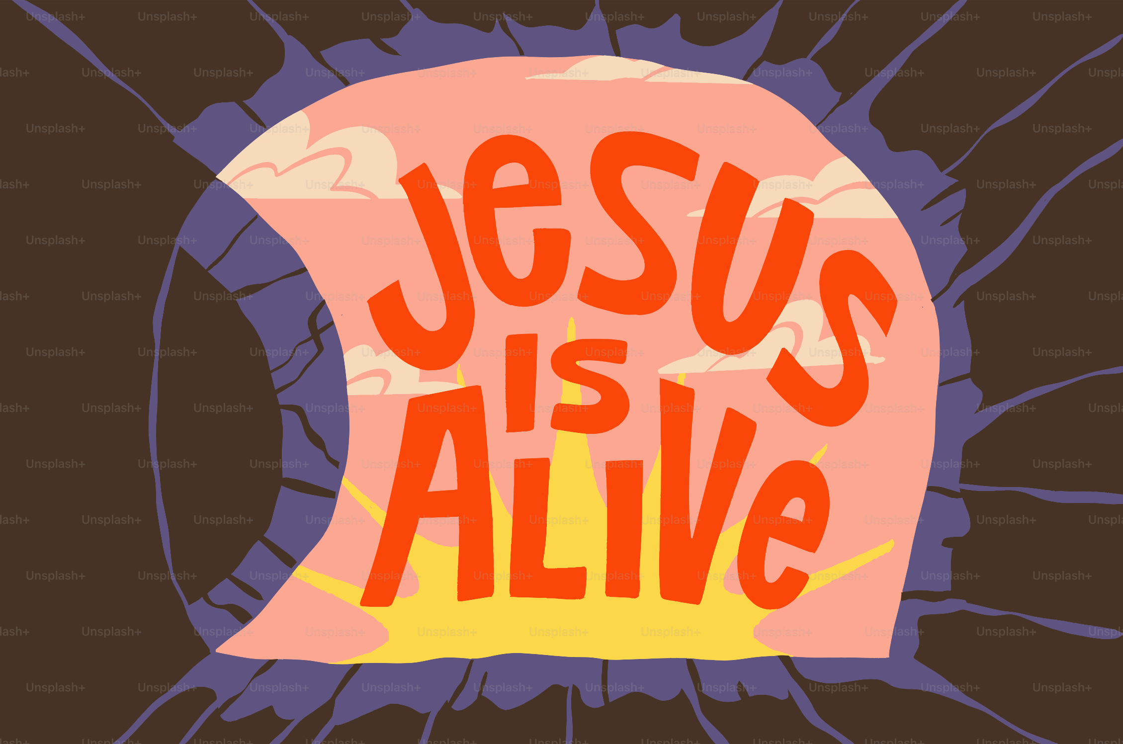 Texte de Jésus est vivant avec fond de lever de soleil